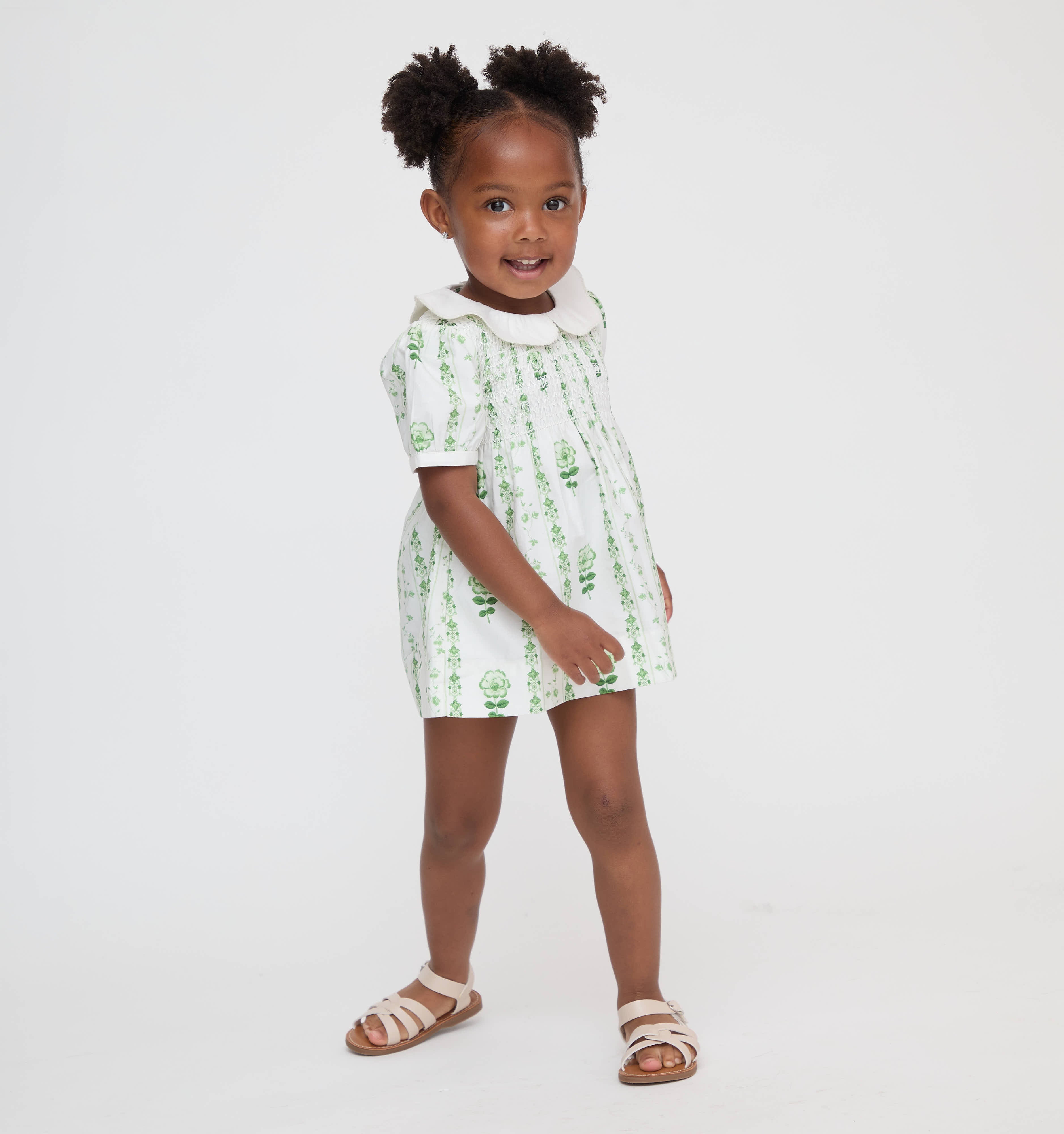 The Baby Mina Nap Dress - White/Green Arcadia Border