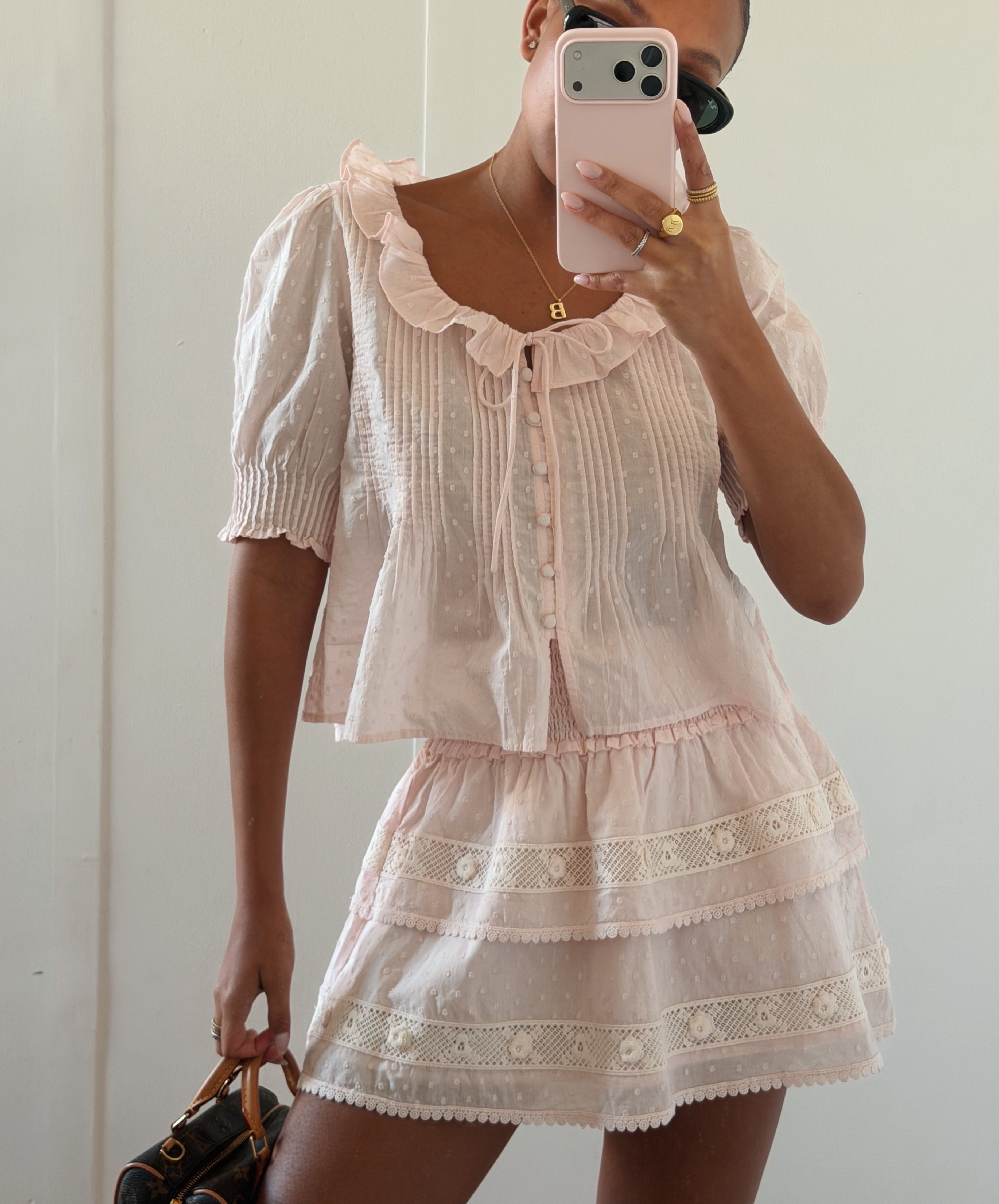 The Meena Skirt - Powder Pink Swiss Dot