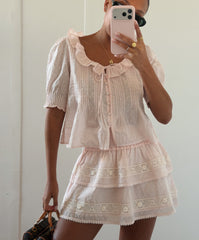 The Meena Skirt - Powder Pink Swiss Dot