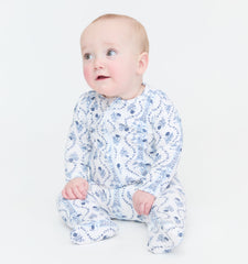 The Footie Pajama - Blue Vine Stripe
