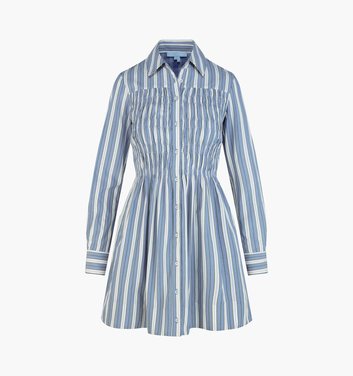 The Mira Dress - Coln Ticking Stripe Dusty Blue