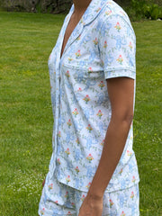 Roller Rabbit x Hill House Polo Pajamas - Blue Floral Monkey Trellis