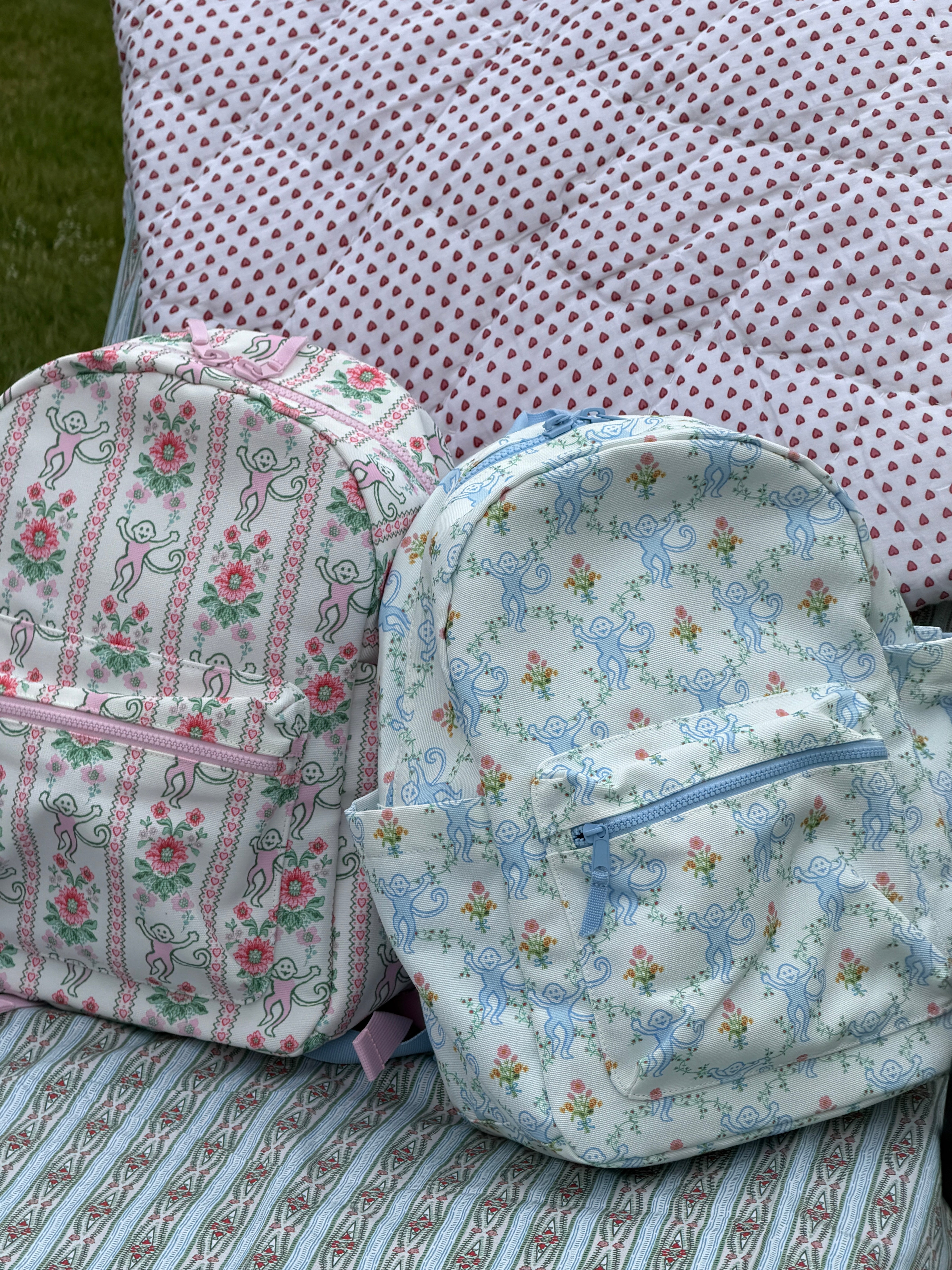 Roller Rabbit x Hill House Backpack - Blue Floral Monkey Trellis