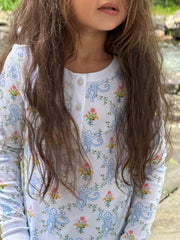 Roller Rabbit x Hill House Kids Pajamas - Blue Floral Monkey Trellis