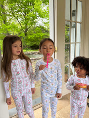 Roller Rabbit x Hill House Kids Pajamas - Pink Monkey Block Stripe