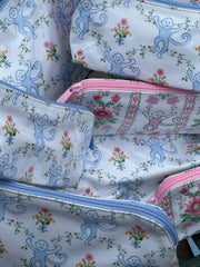 Roller Rabbit x Hill House Small Makeup Bag - Blue Floral Monkey Trellis