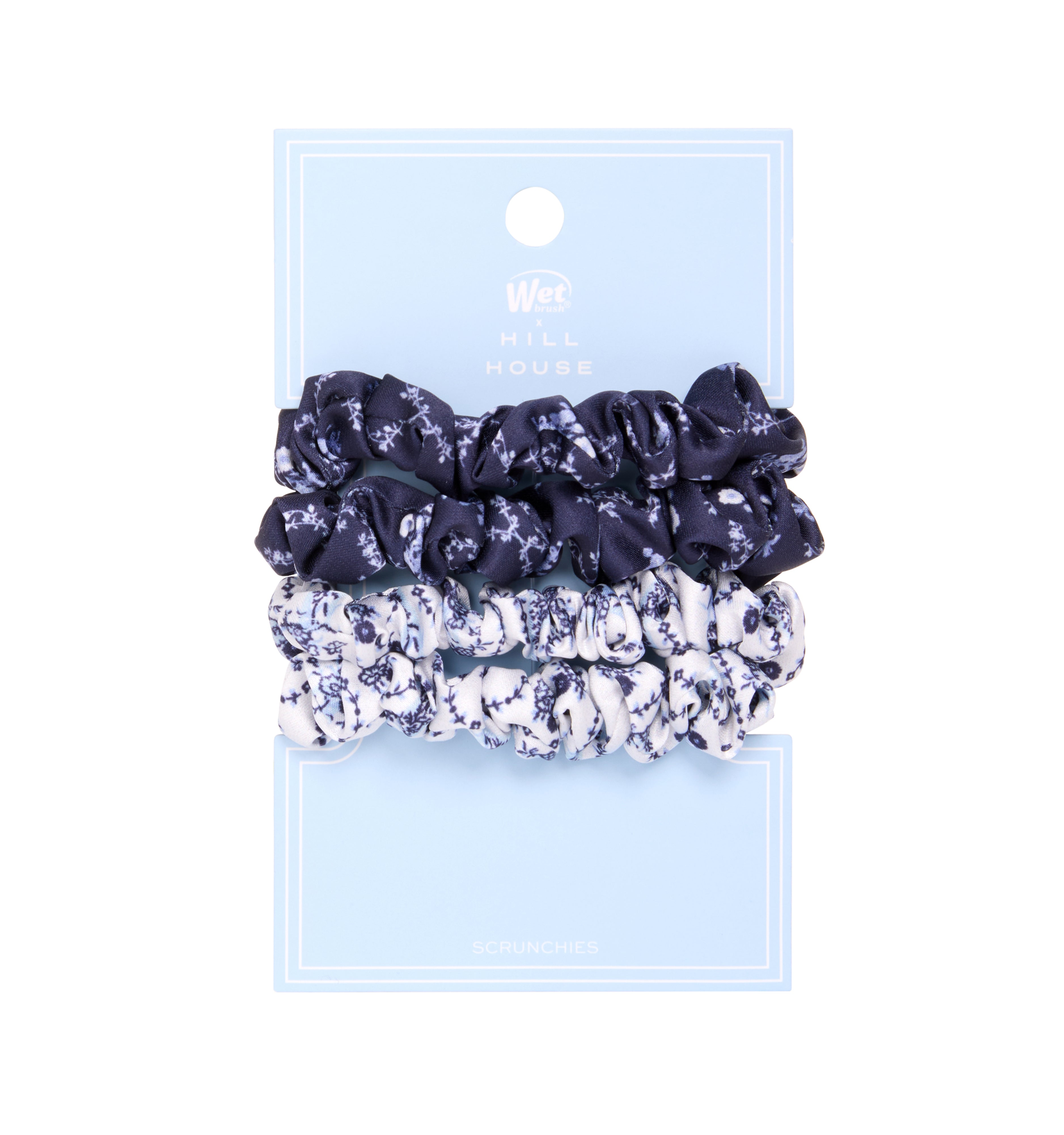 The Hill House x Wet Brush Printed Small Scrunchies - Navy Trellis and Blue Vine Stripe