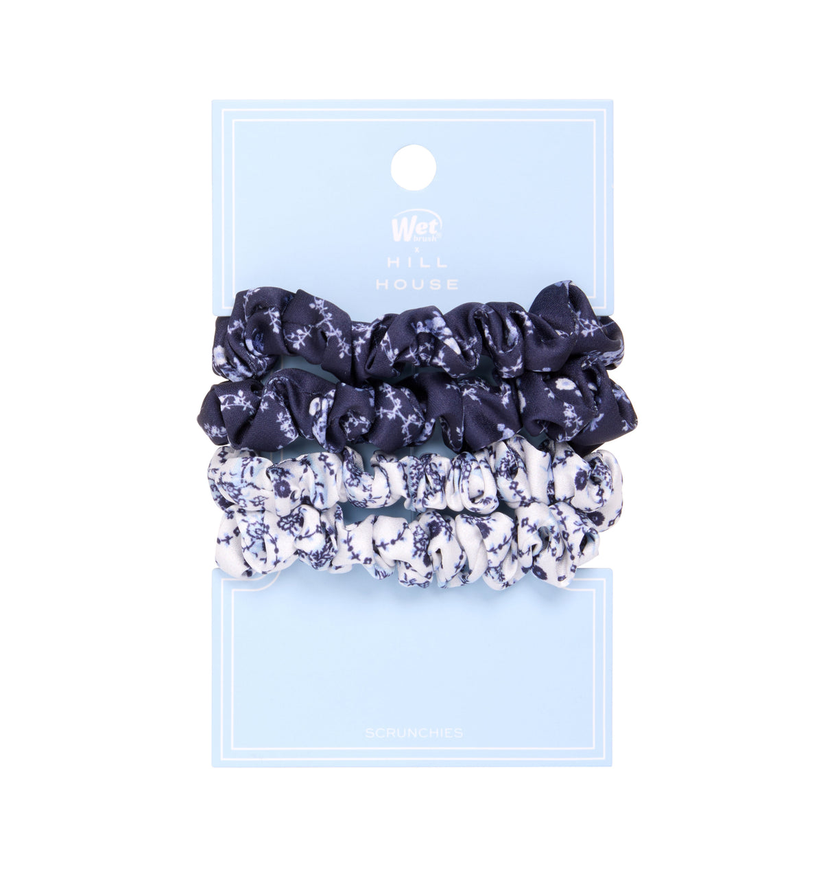 The Hill House x Wet Brush Printed Small Scrunchies - Navy Trellis and Blue Vine Stripe