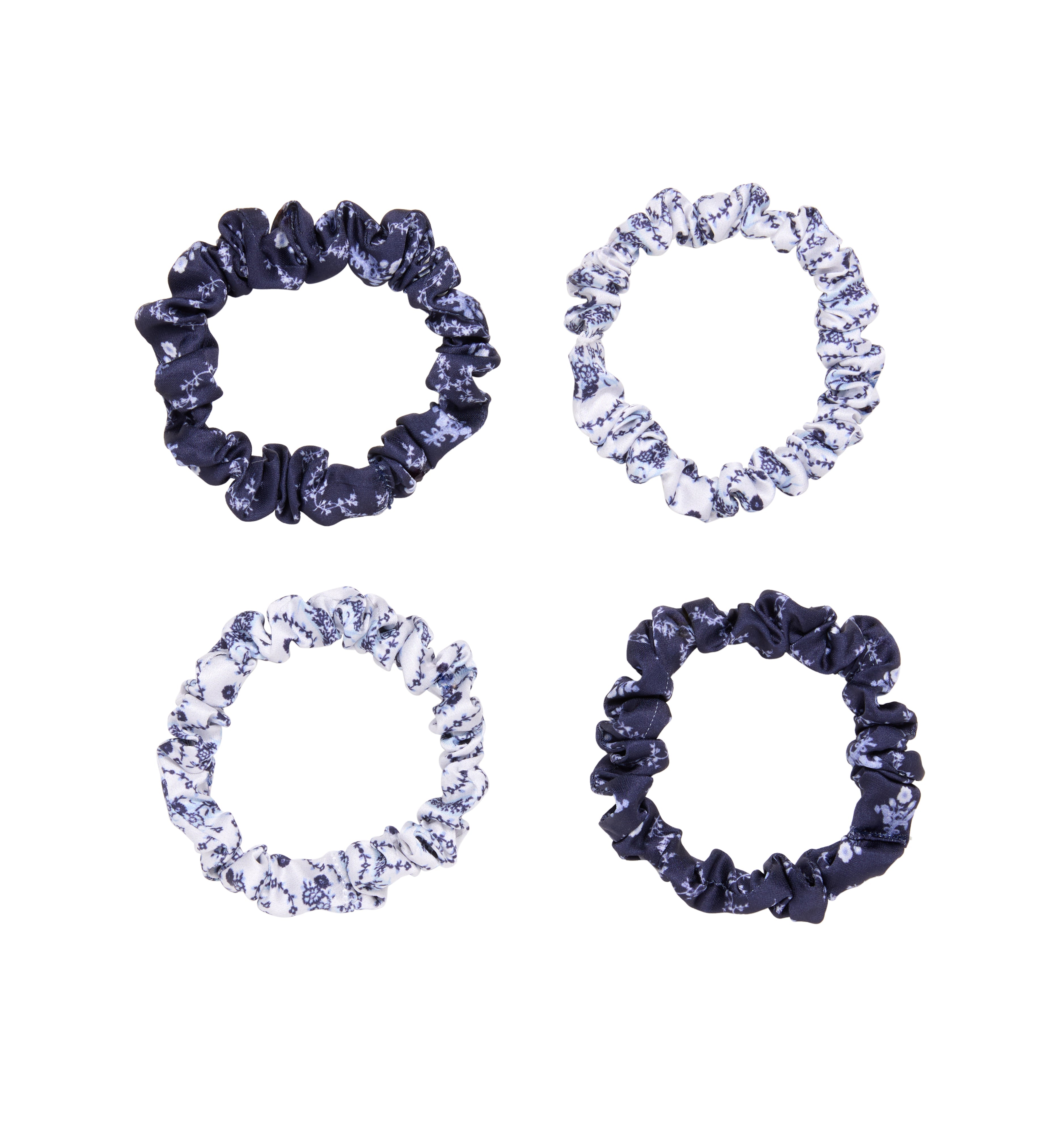 The Hill House x Wet Brush Printed Small Scrunchies - Navy Trellis and Blue Vine Stripe