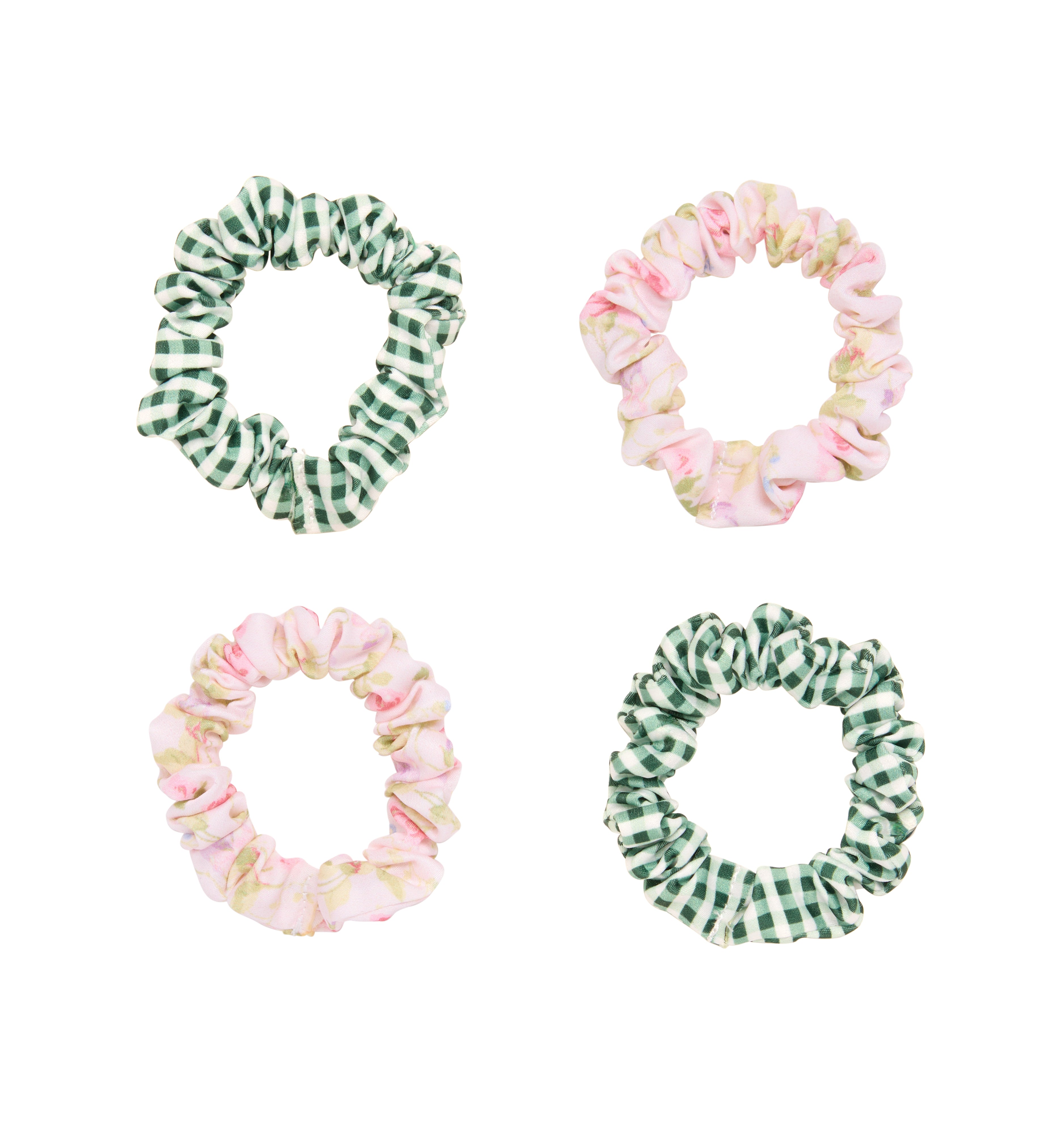 The Hill House x Wet Brush Printed Small Scrunchies - Emerald Gingham and Pink Floral