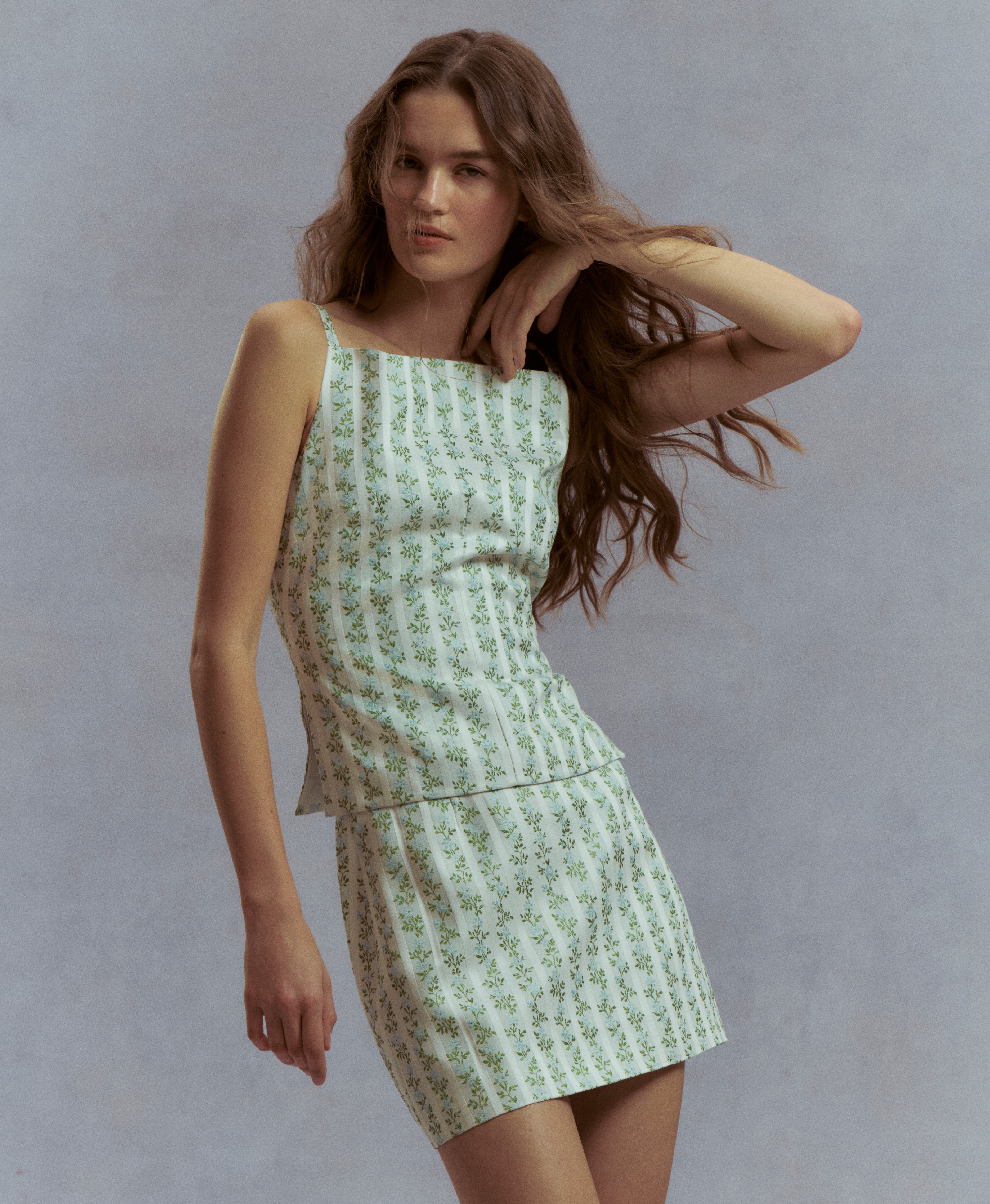 The Hallie Skirt - Brocade Vine Stripe