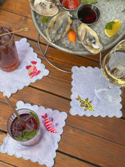 The Cocktail Napkin Set - White Rainbow Fish