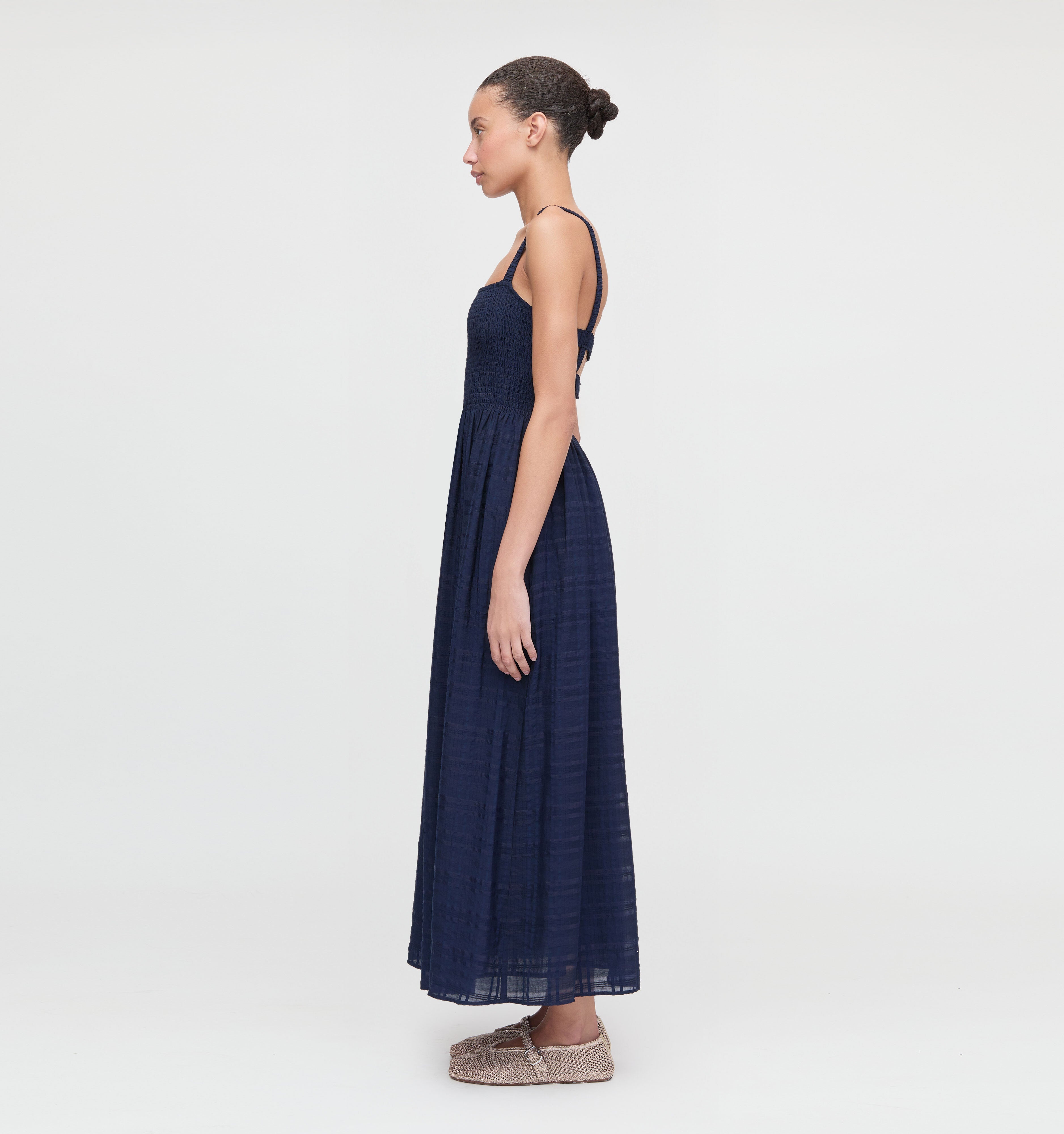 The Anita Nap Dress - Navy Sheer Plaid