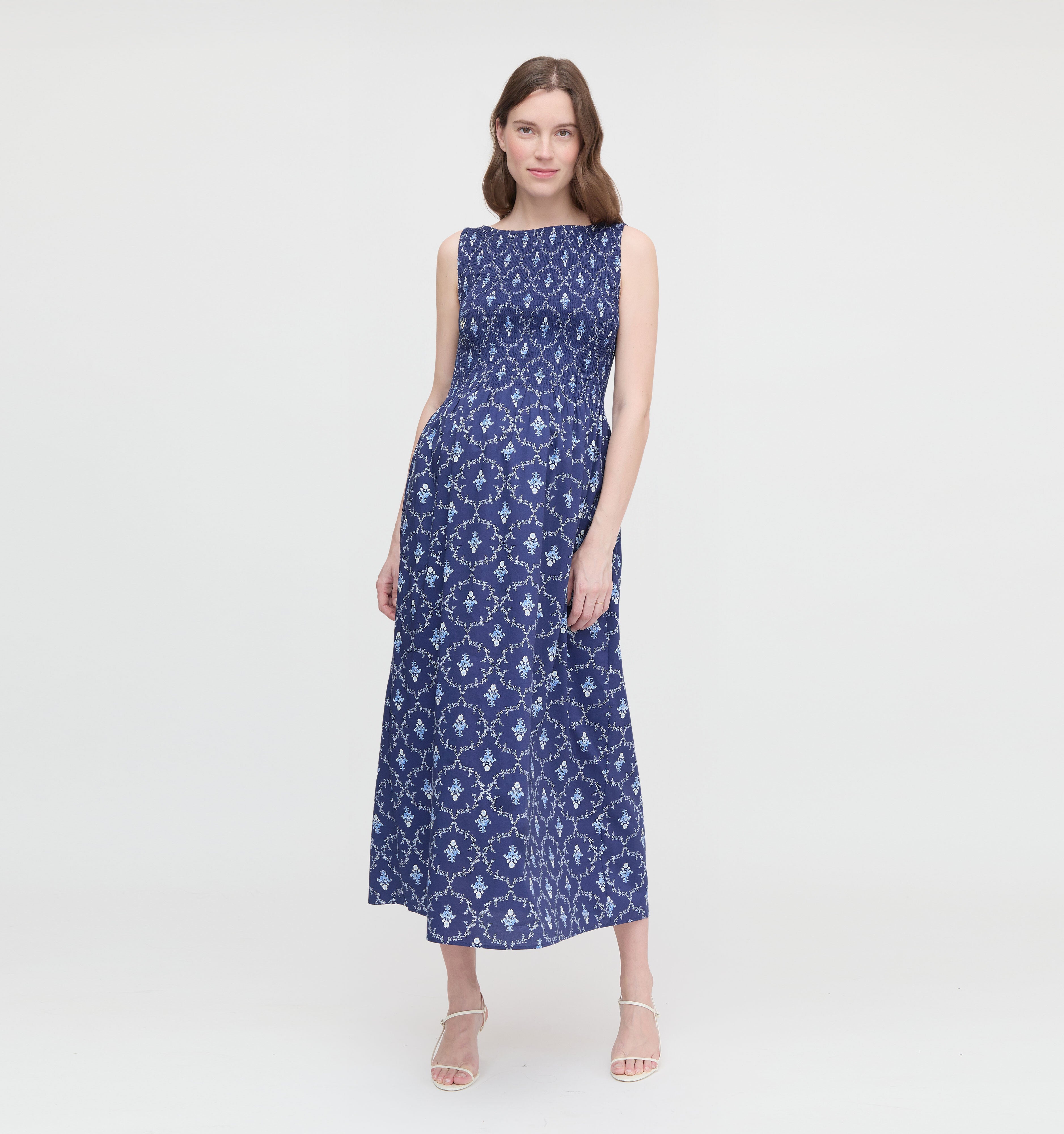 The Maternity Cosima Nap Dress - Navy Trellis