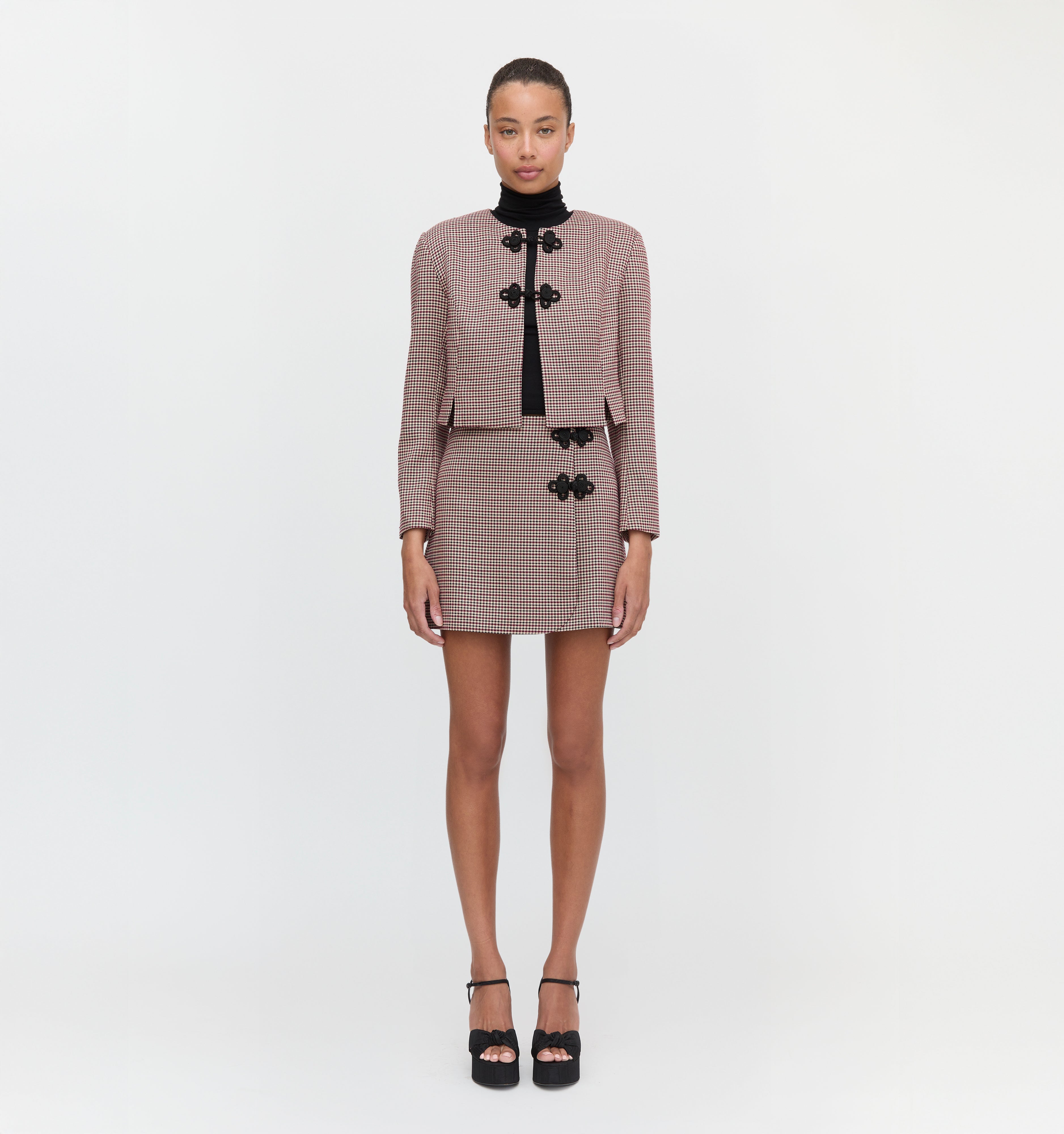 The Aubriella Jacket - Burgundy Holmes Houndstooth