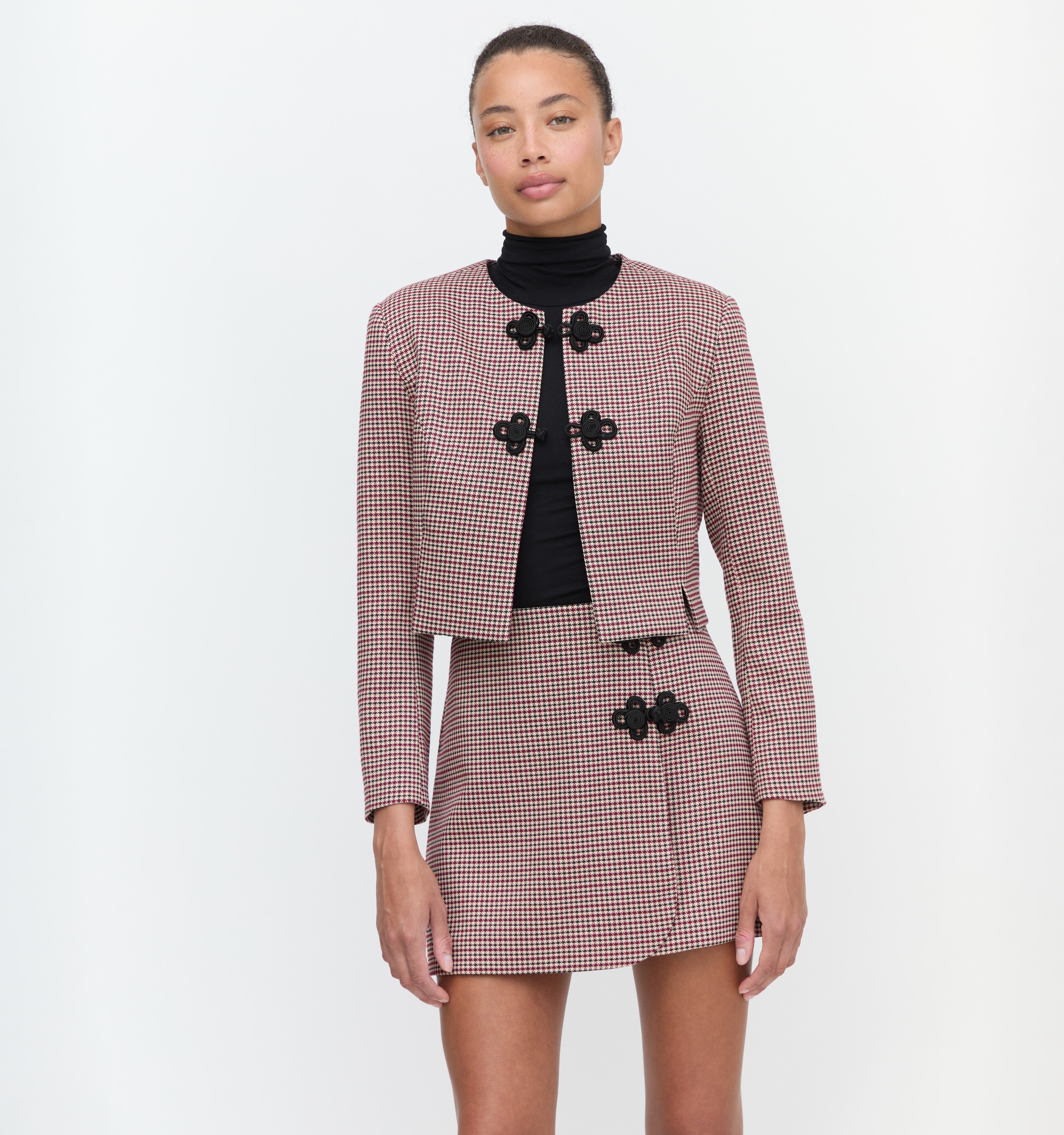 The Melody Skirt - Burgundy Holmes Houndstooth