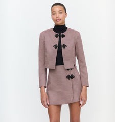 The Aubriella Jacket - Burgundy Holmes Houndstooth
