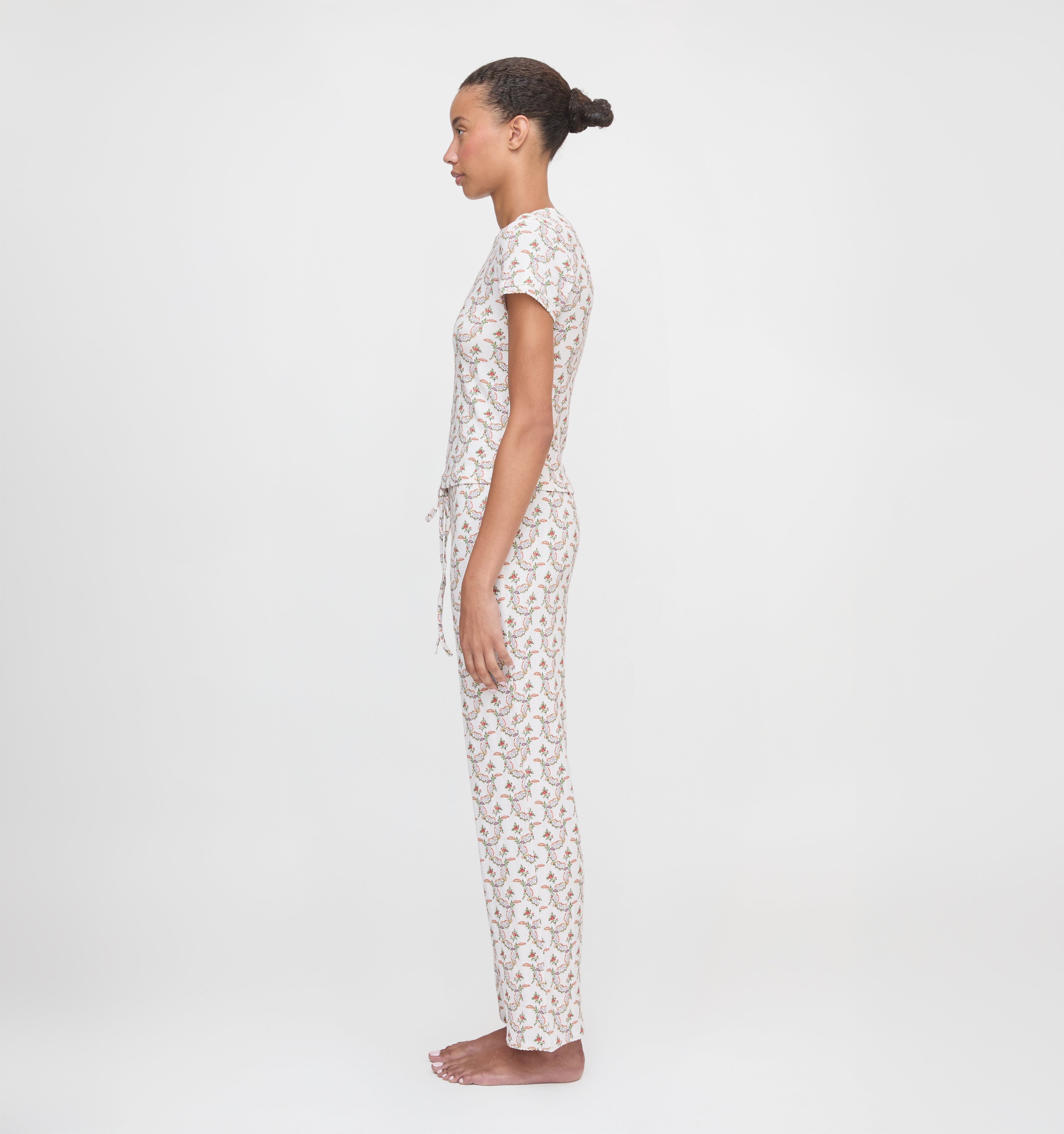 The Cleo Pointelle Set - Pink Ribbon Rose Ikat