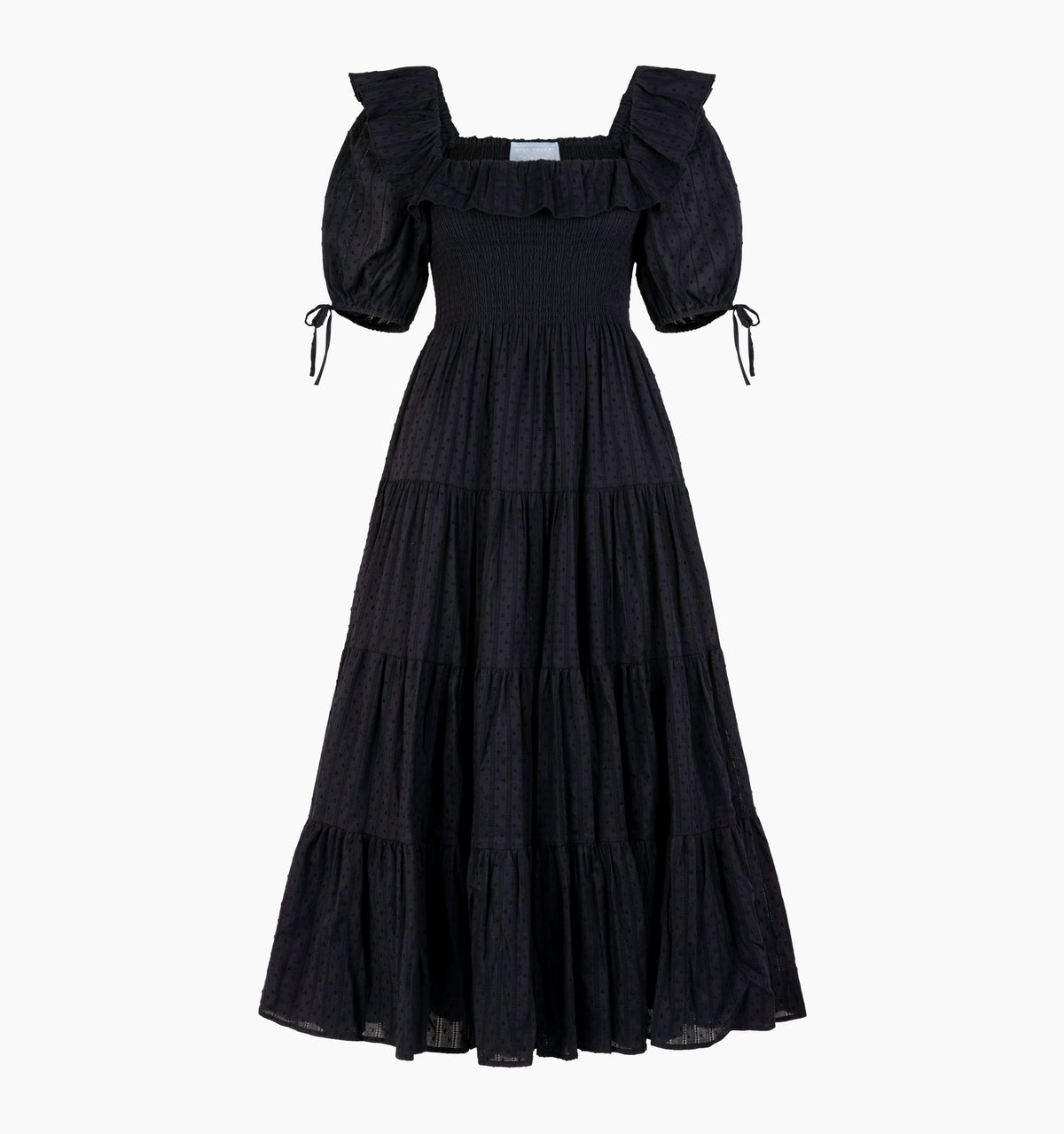 The Corinne Nap Dress - Black Linear Swiss Dot