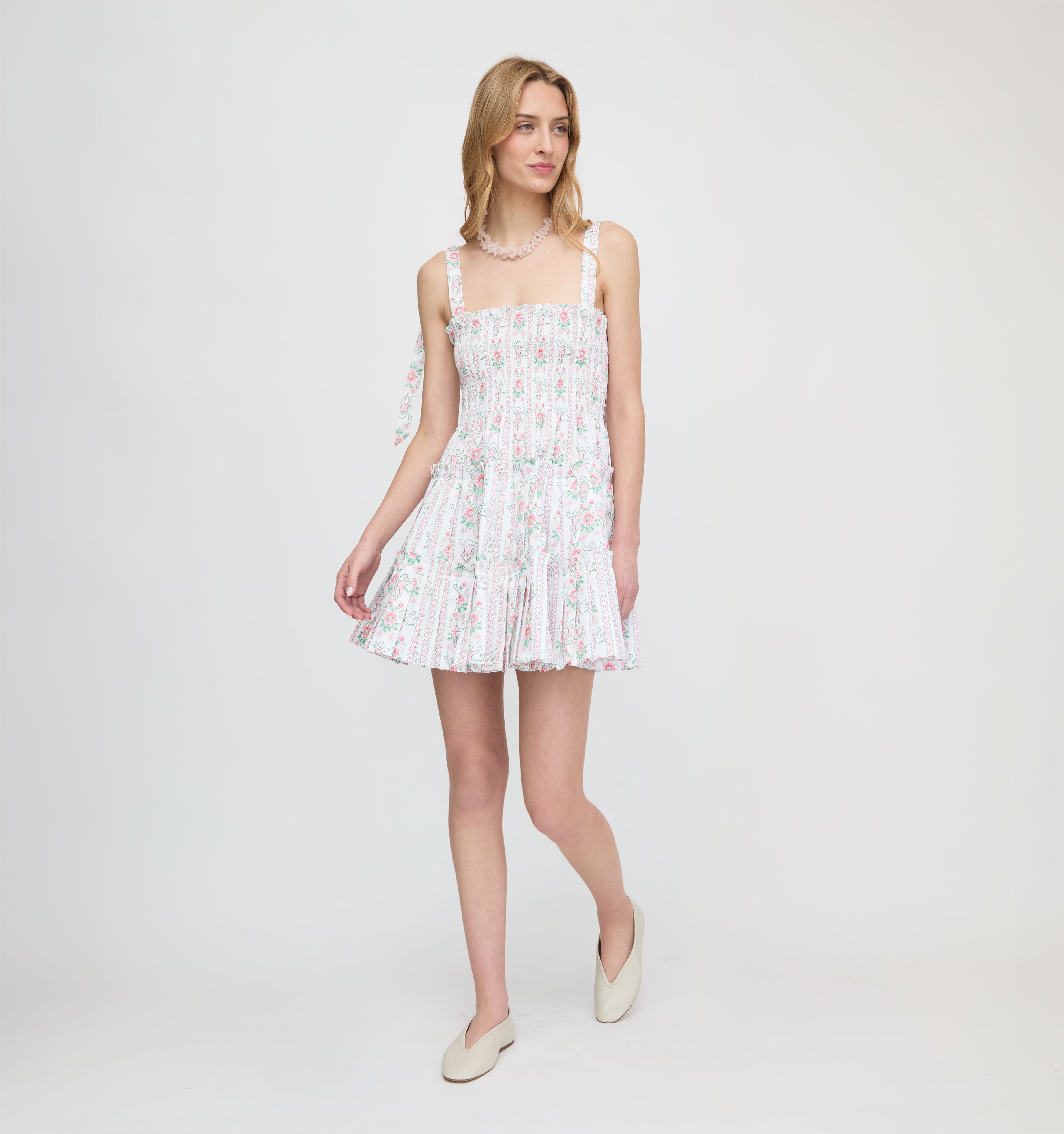 Roller Rabbit x Hill House The Ribbon Charlotte Nap Dress - Pink Monkey Block Stripe