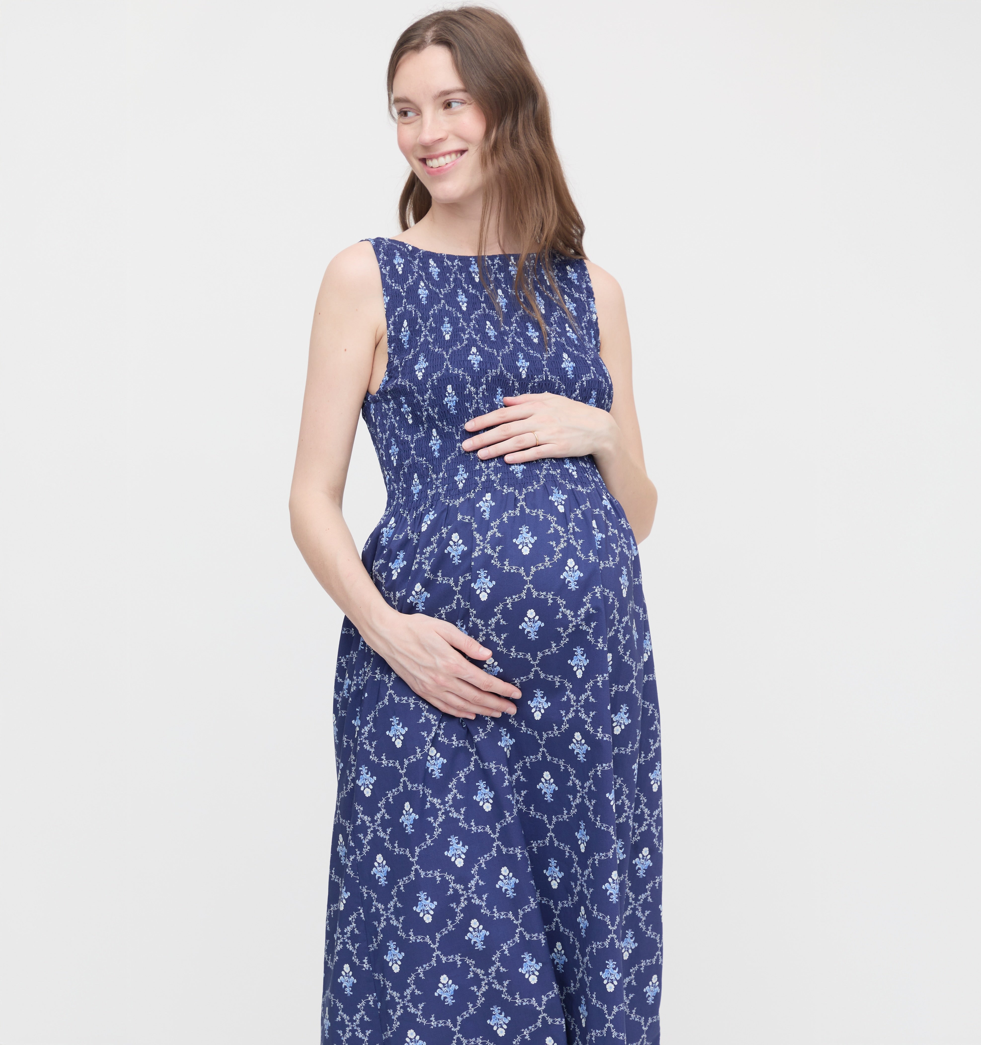 The Maternity Cosima Nap Dress - Navy Trellis