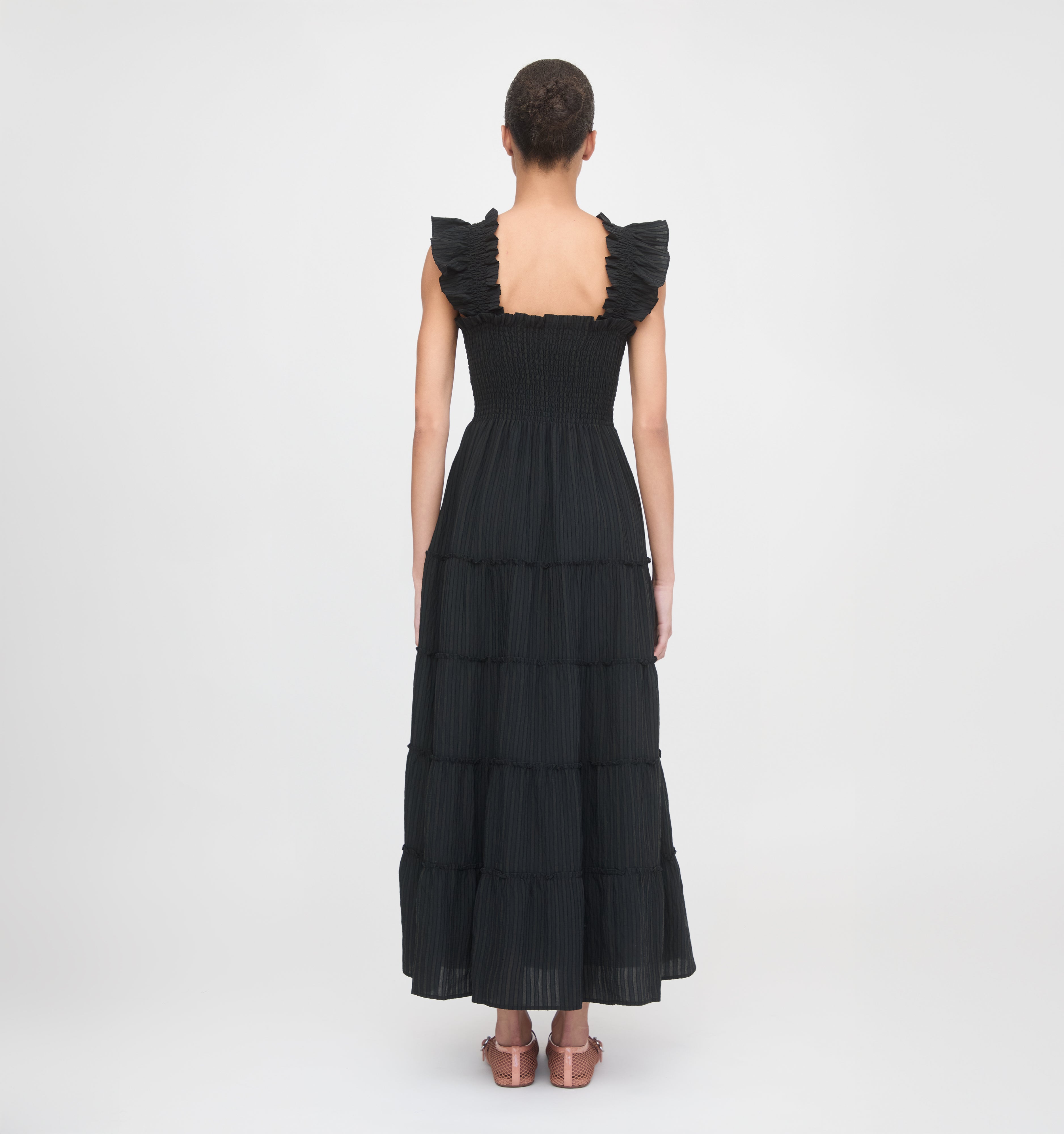 The Ellie Maxi Nap Dress - Black Tonal Seersucker