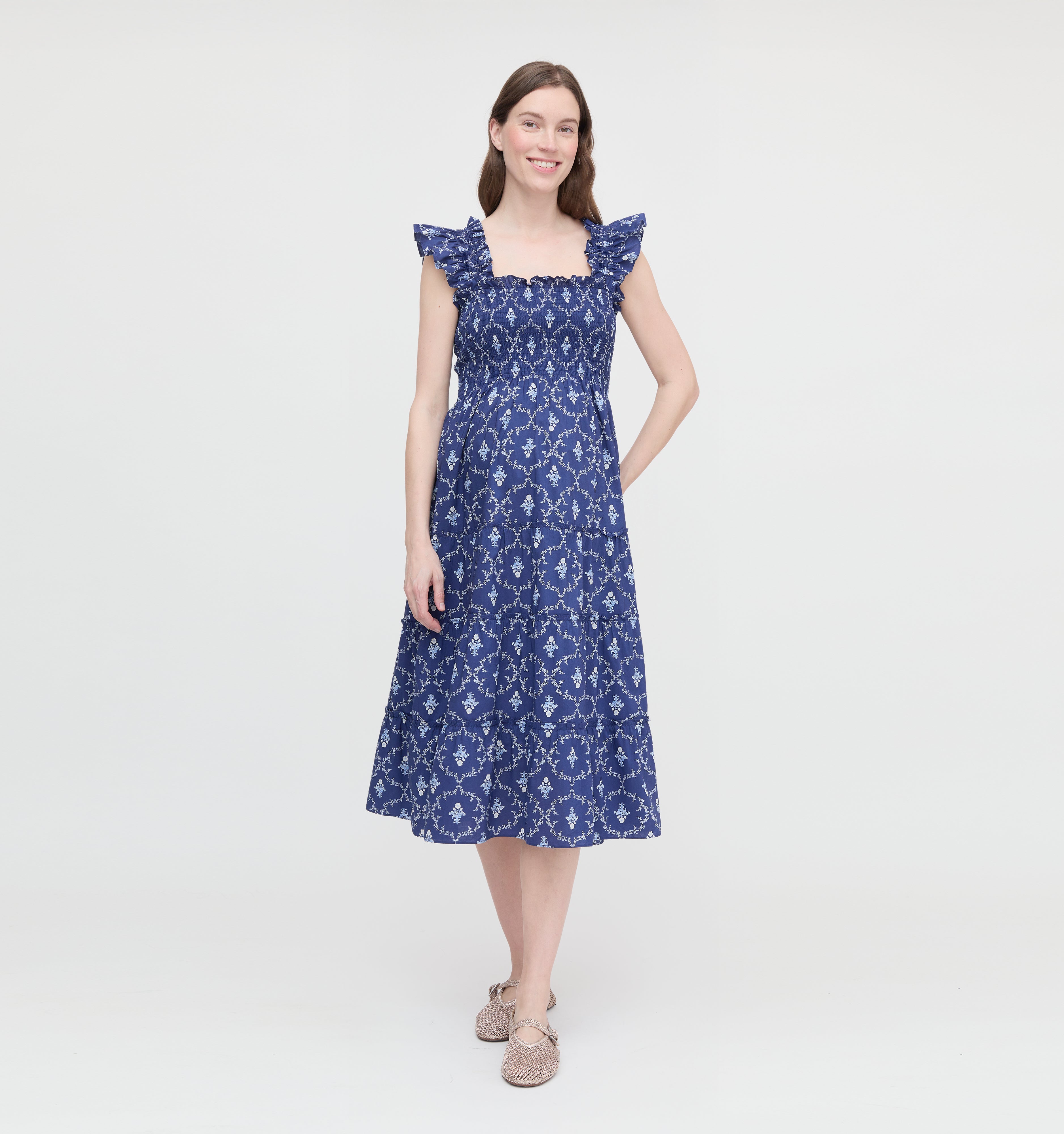 The Maternity Ellie Nap Dress - Navy Trellis