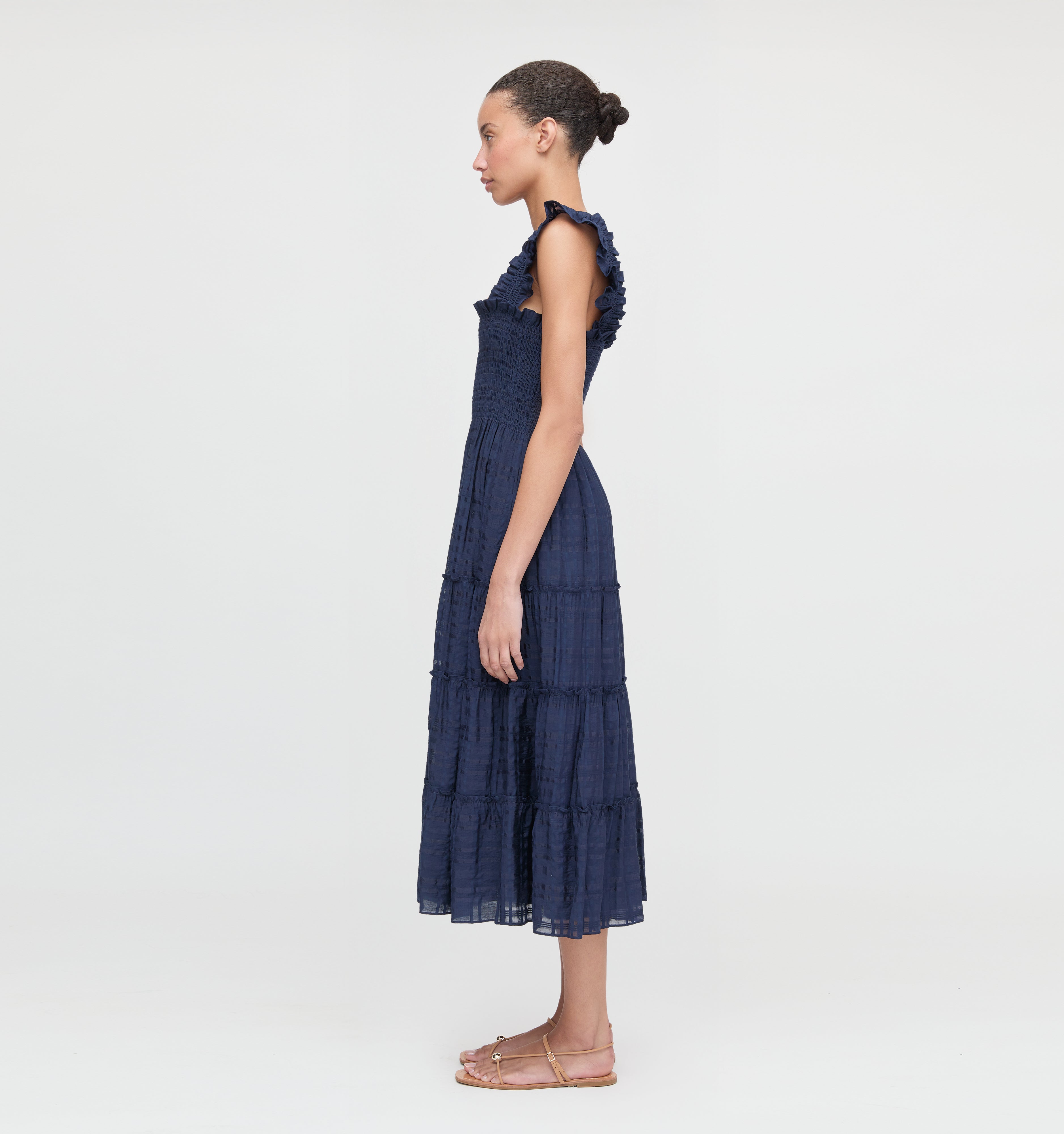 The Ellie Nap Dress - Navy Sheer Plaid