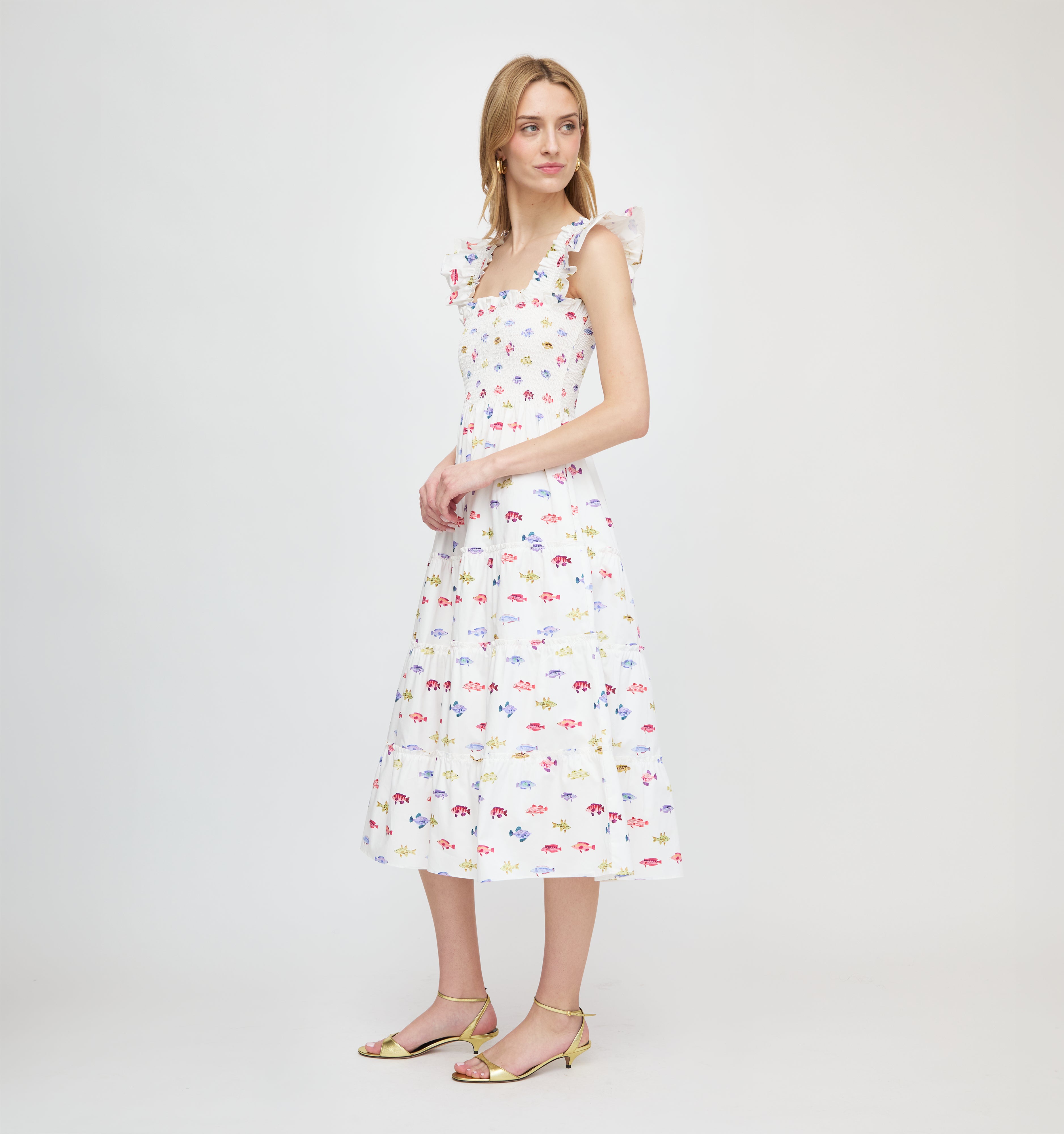 The Ellie Nap Dress - White Rainbow Fish
