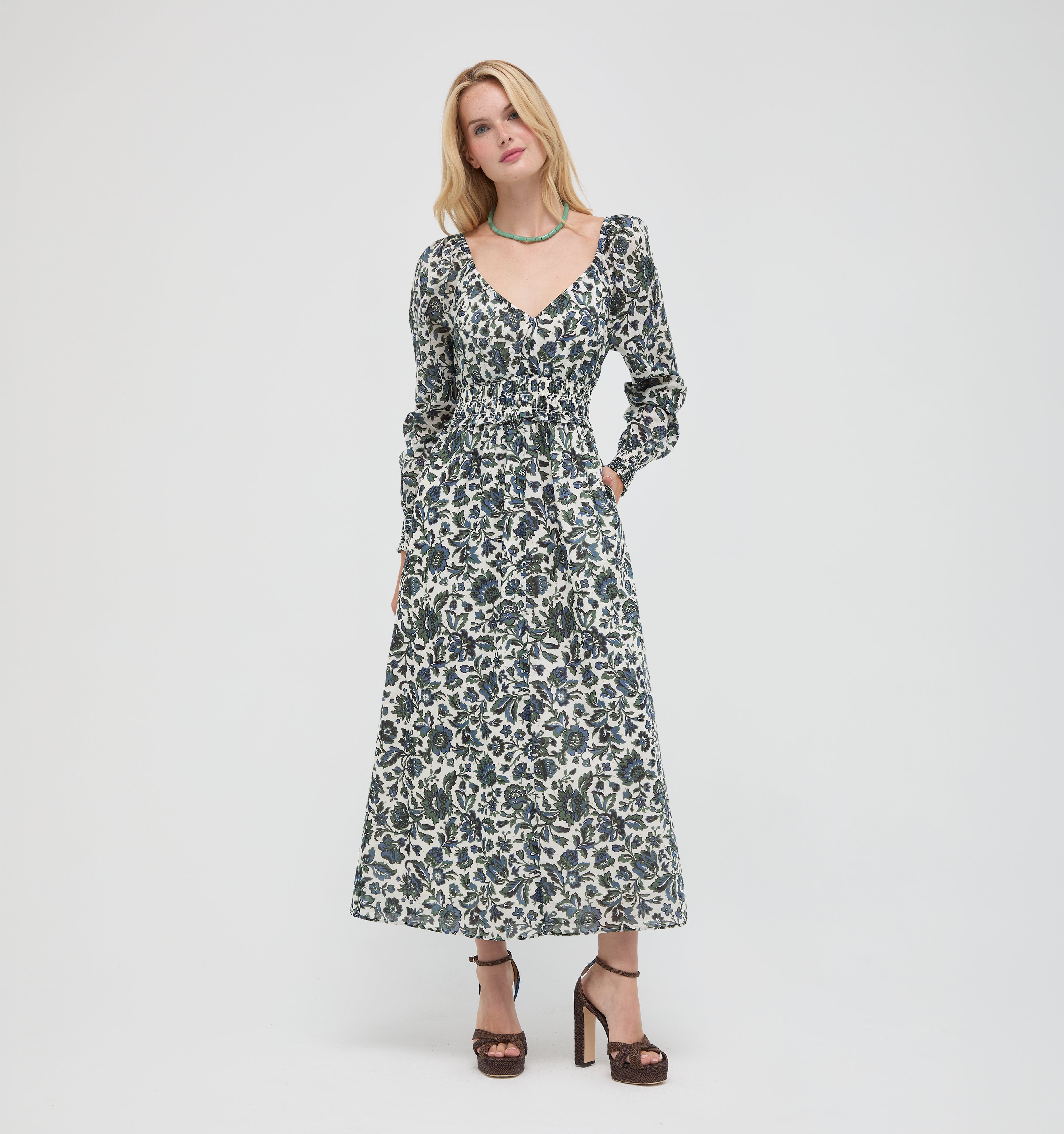 The Eugenia Nap Dress - Jacobean Bloom Blue/Green