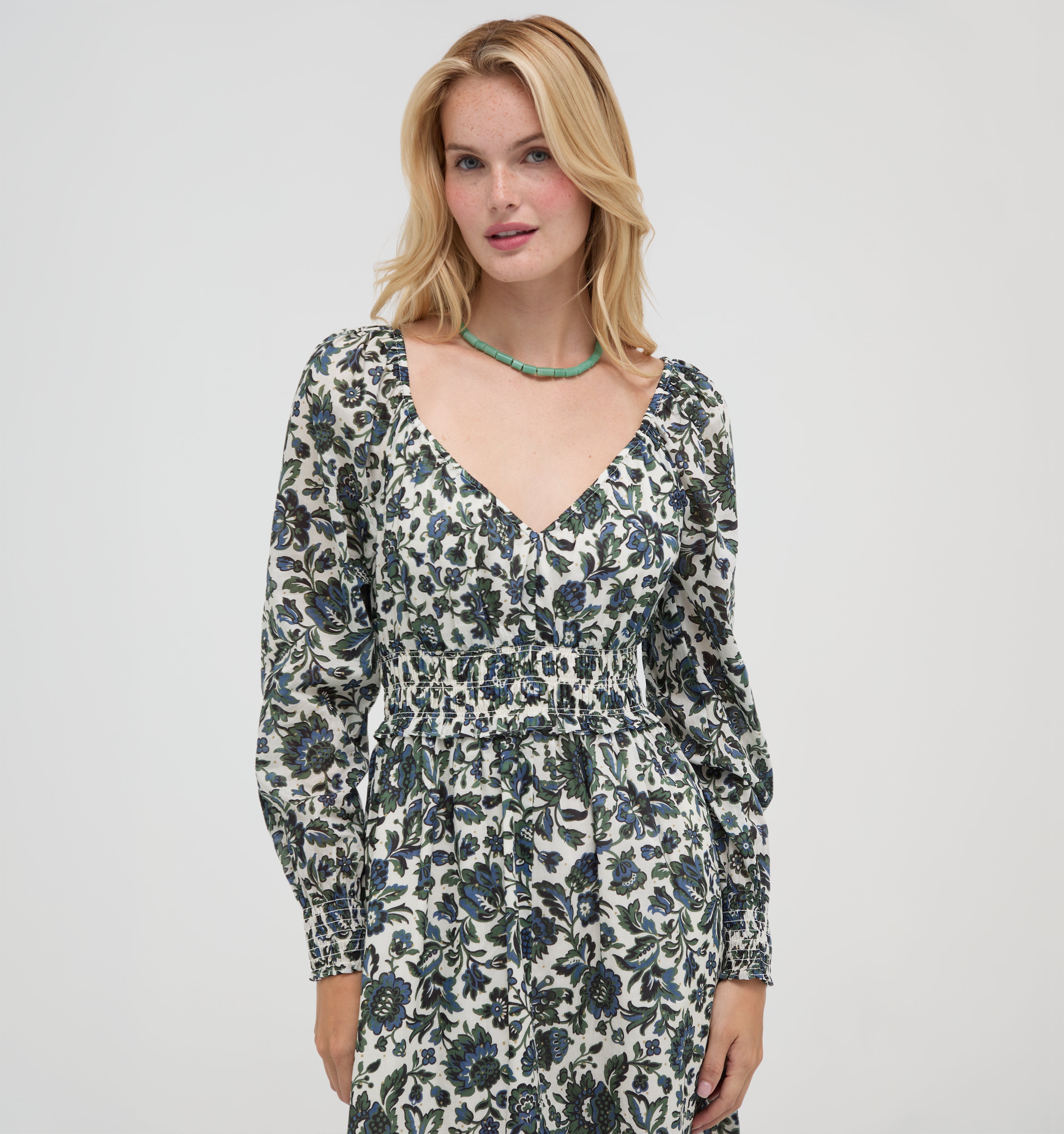 The Eugenia Nap Dress - Jacobean Bloom Blue/Green