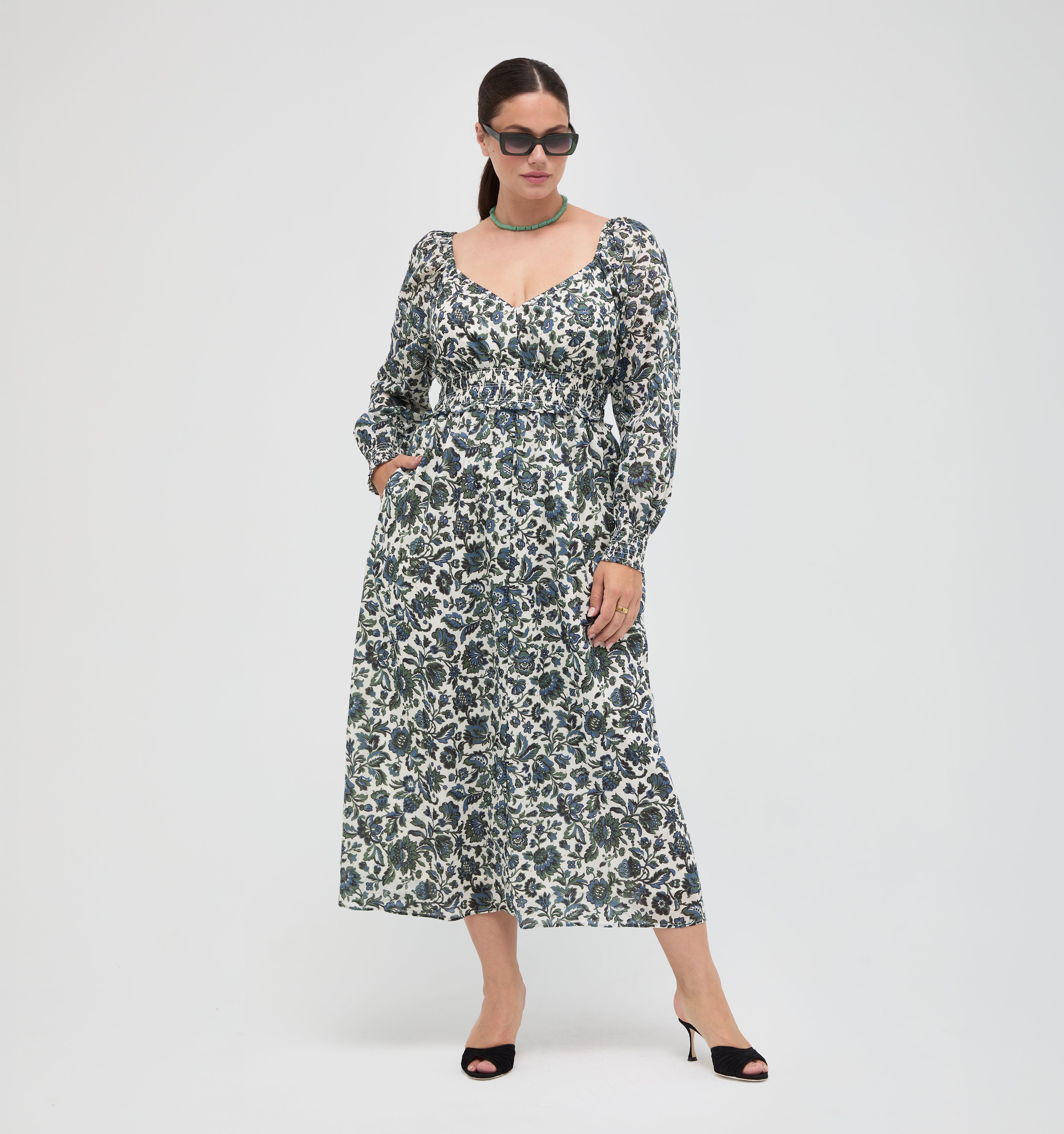 The Eugenia Nap Dress - Jacobean Bloom Blue/Green