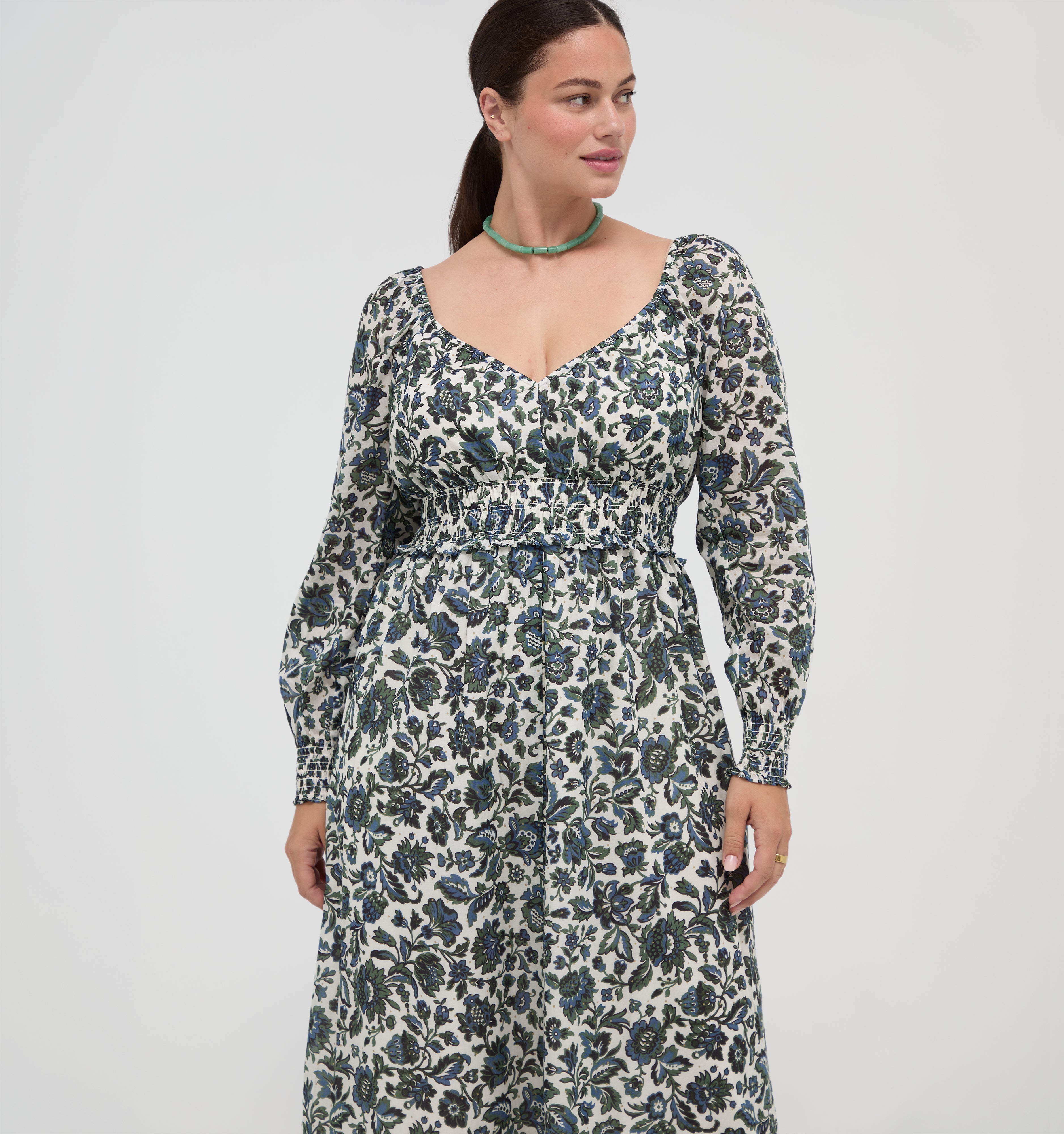 The Eugenia Nap Dress - Jacobean Bloom Blue/Green