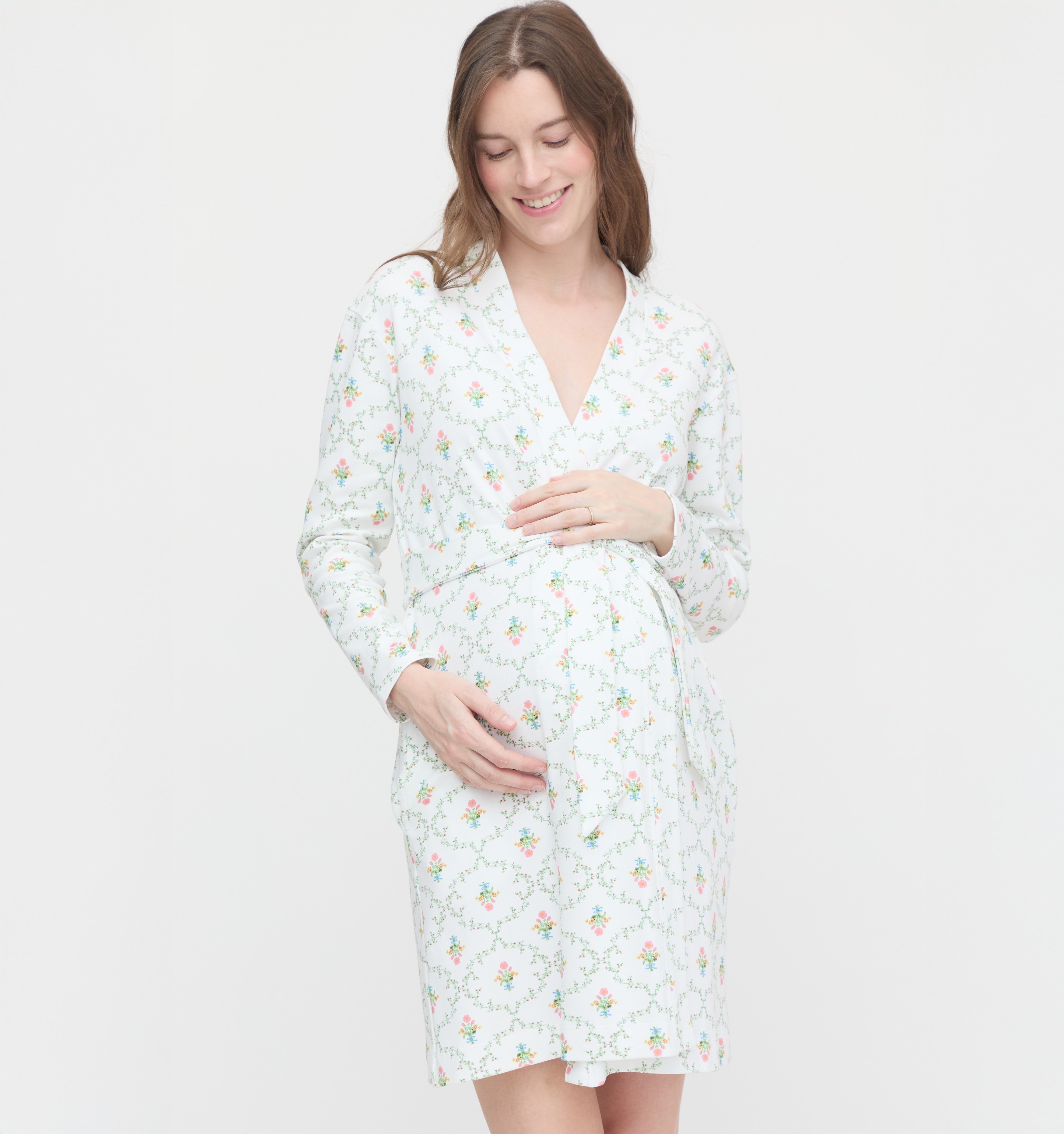 The Maternity Ivory Robe - Pastel Trellis