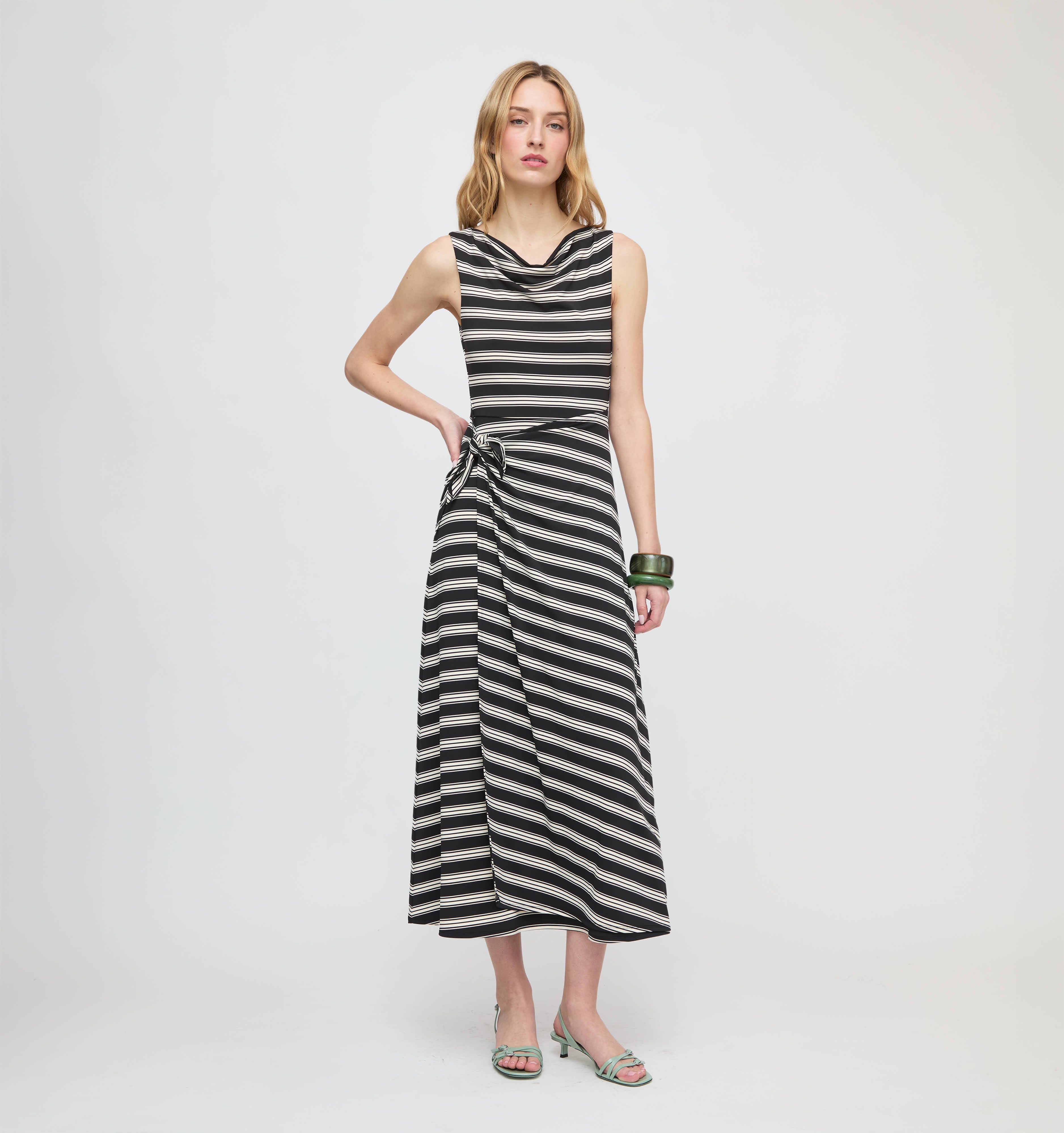 The Jayne Dress - Black/Ivory Stripe