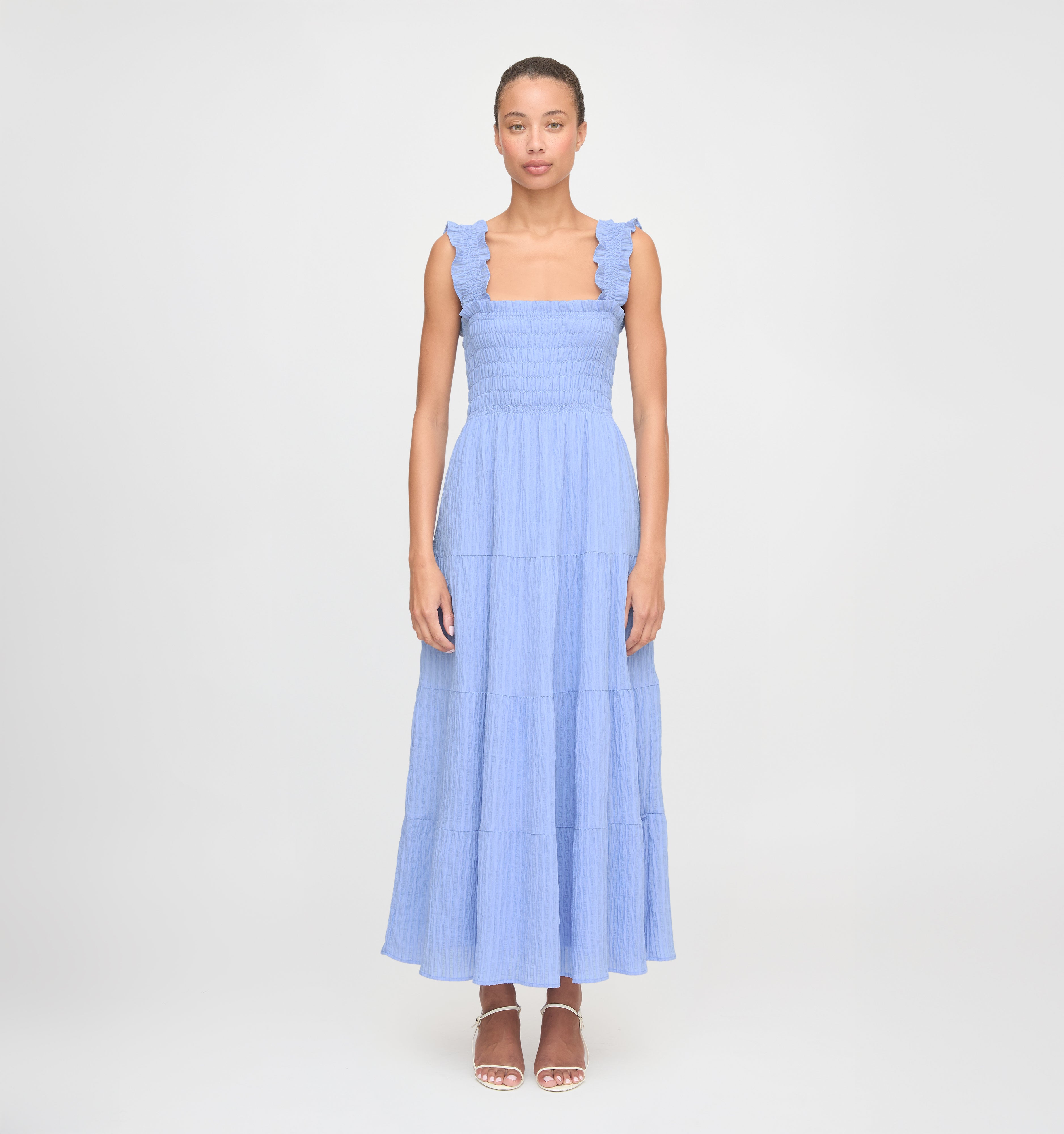 The Kimmy Maxi Nap Dress - Bluebird Tonal Seersucker