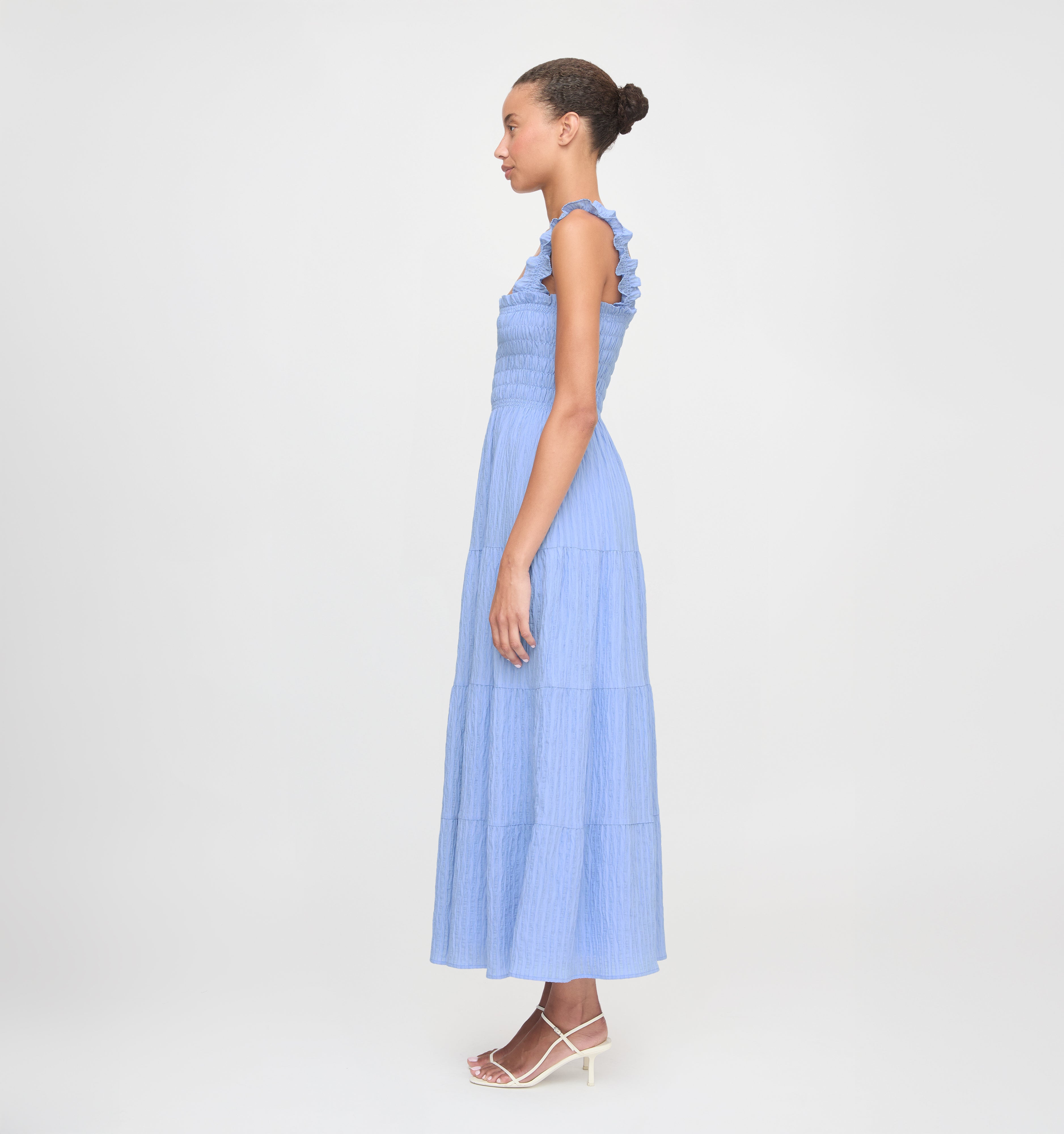 The Kimmy Maxi Nap Dress - Bluebird Tonal Seersucker