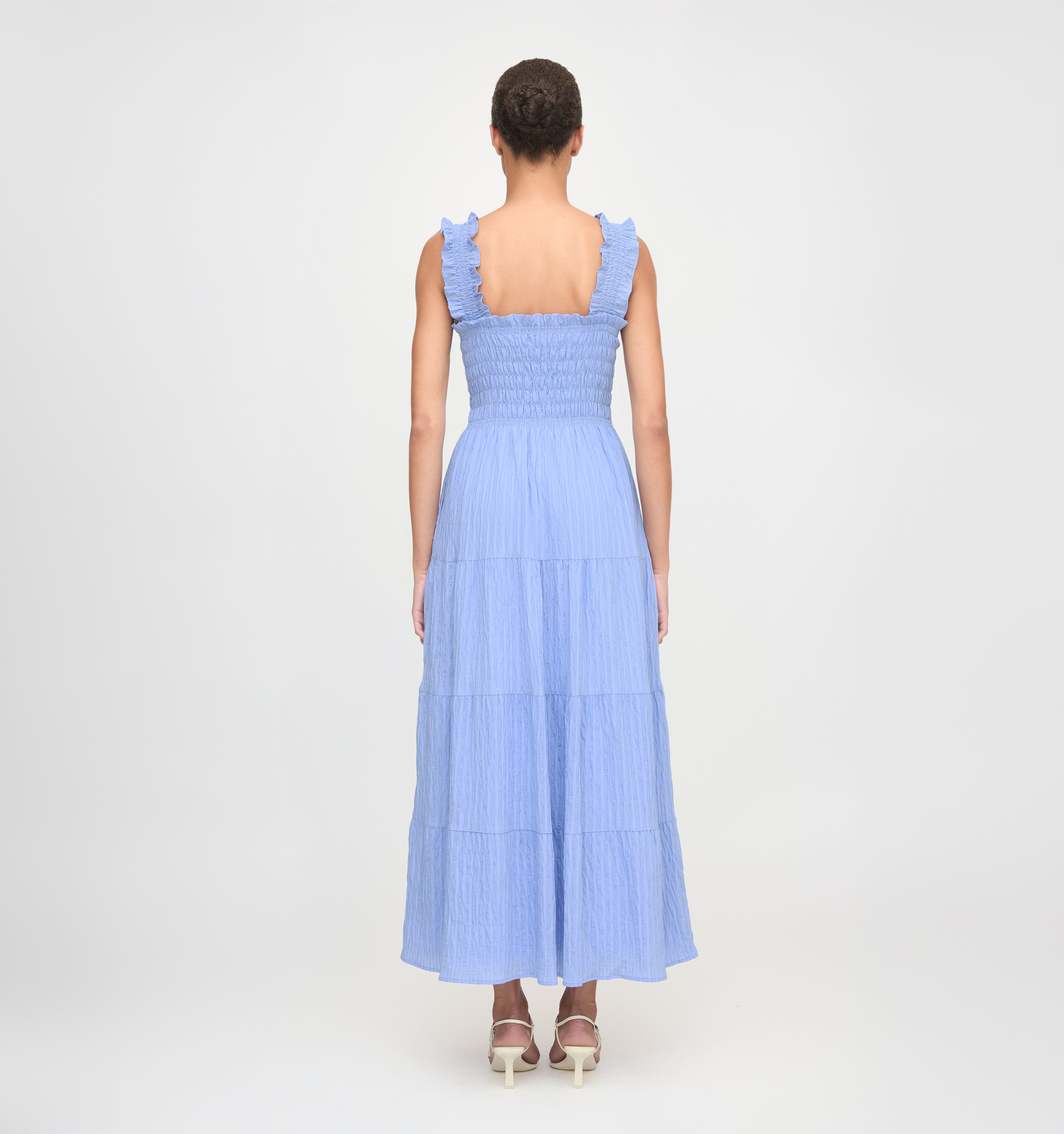 The Kimmy Maxi Nap Dress - Bluebird Tonal Seersucker