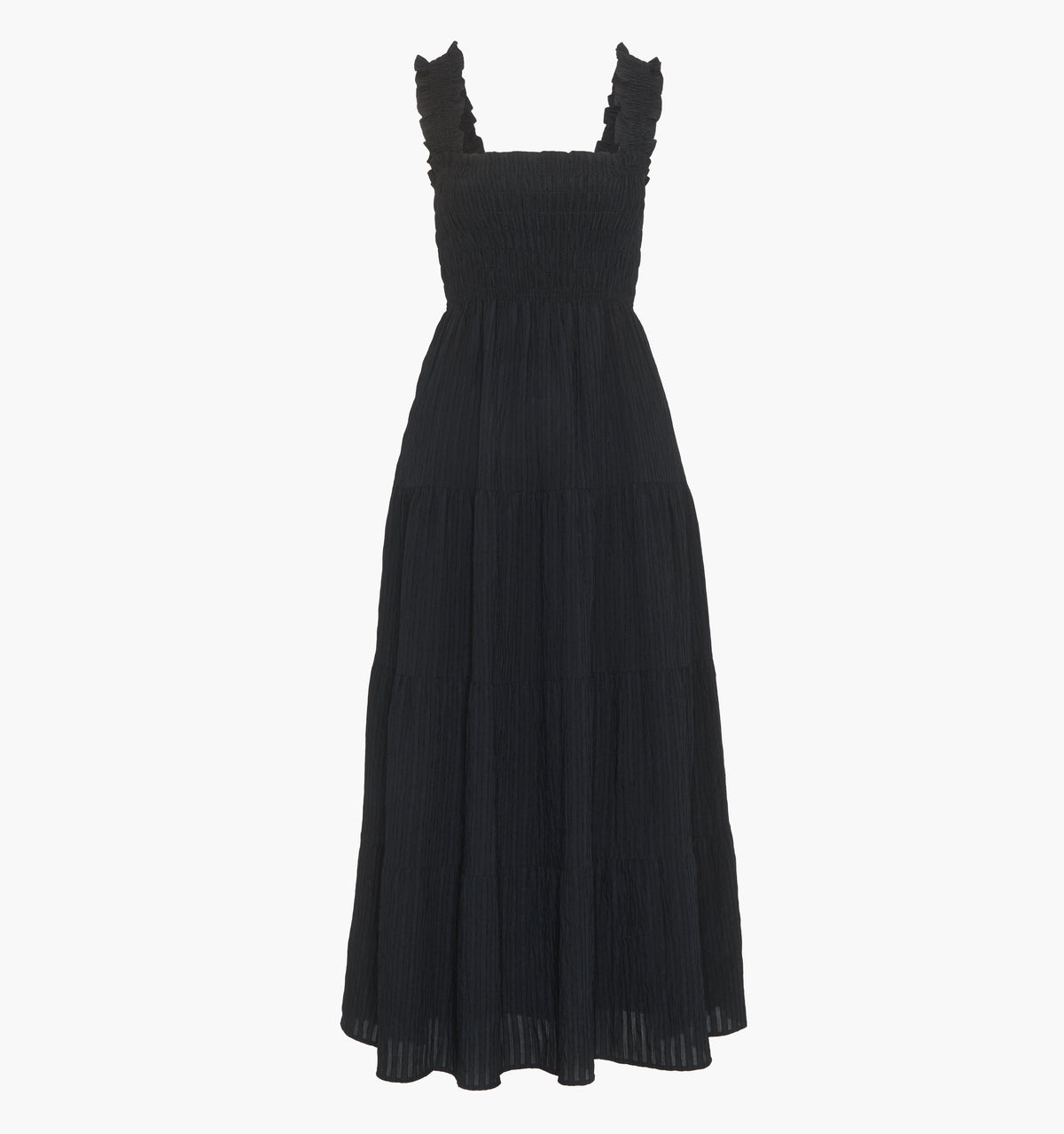 The Kimmy Maxi Nap Dress - Black Tonal Seersucker