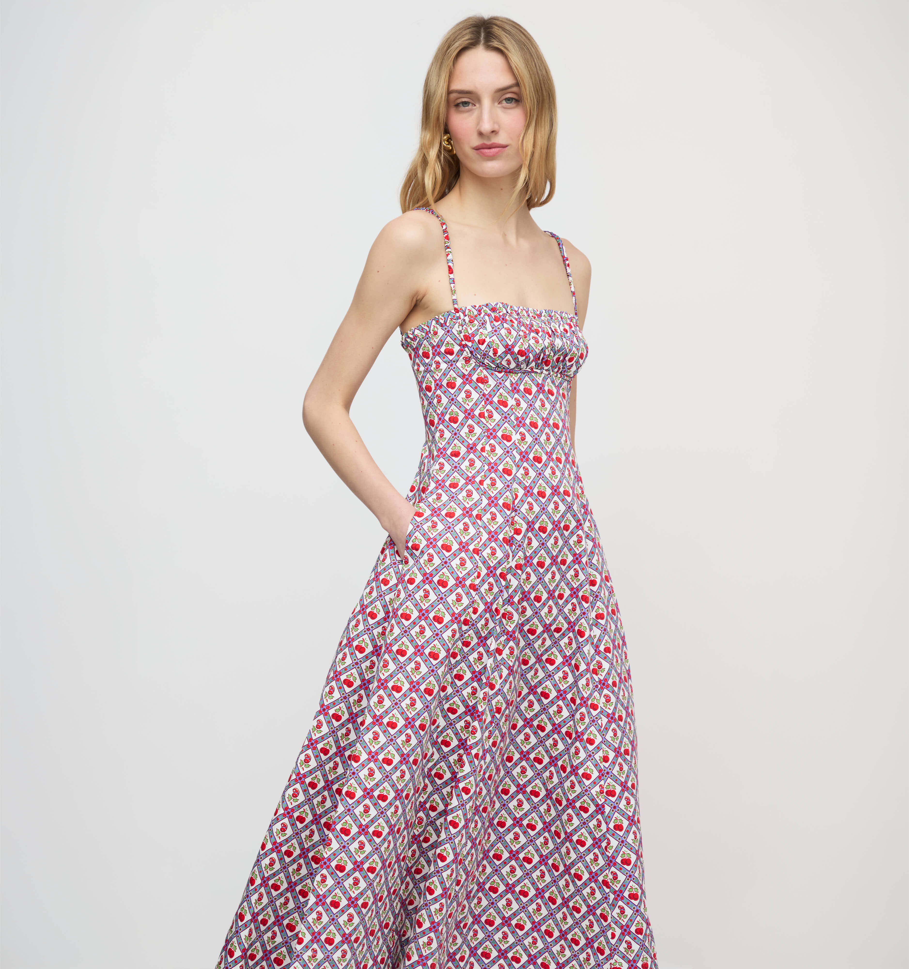 The Maisie Dress - Diamond Cherries Cherry Red