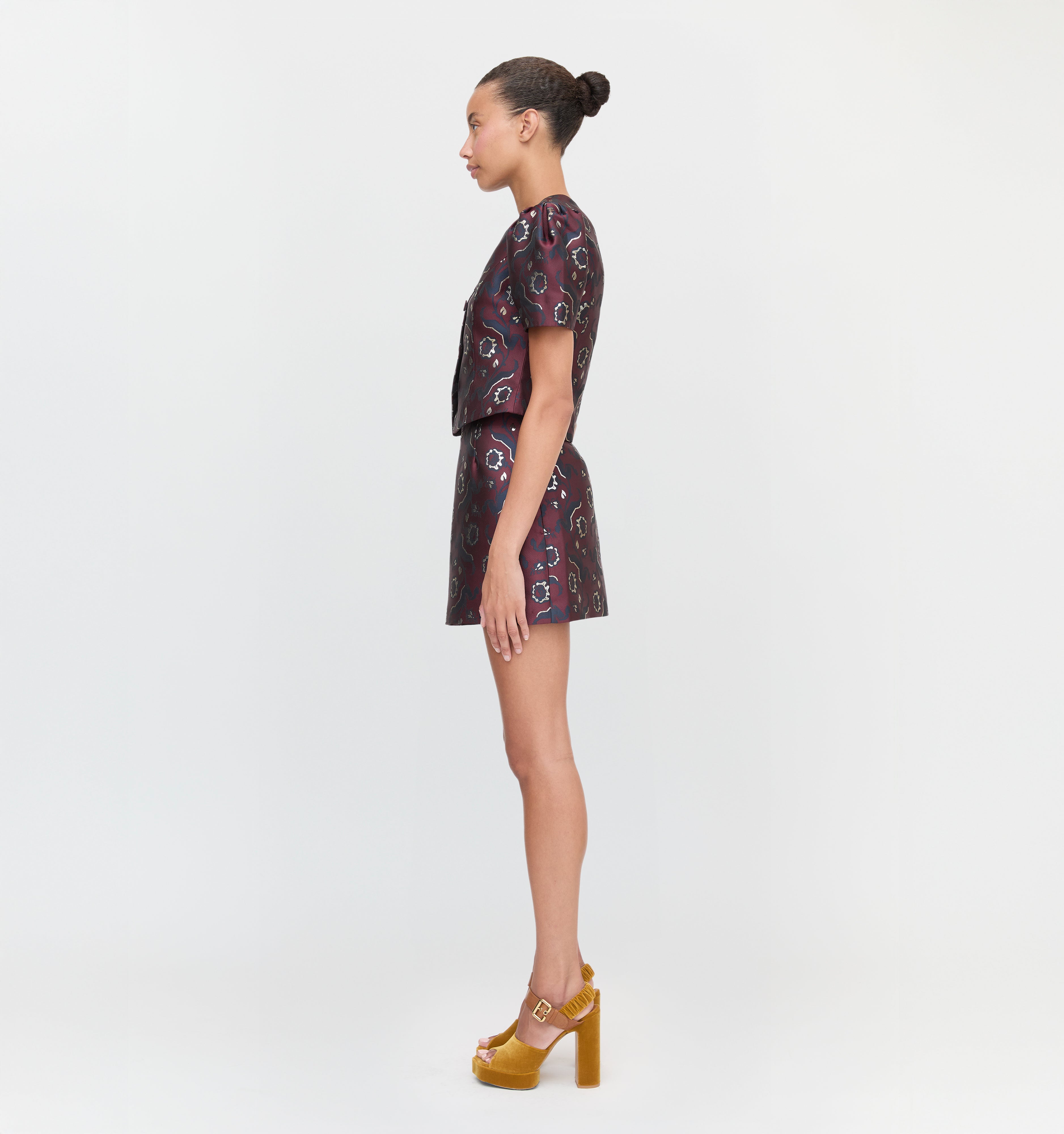 The Hallie Skirt - Burgundy Baroque Jacquard