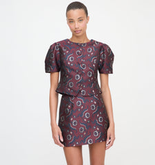 The Hallie Skirt - Burgundy Baroque Jacquard