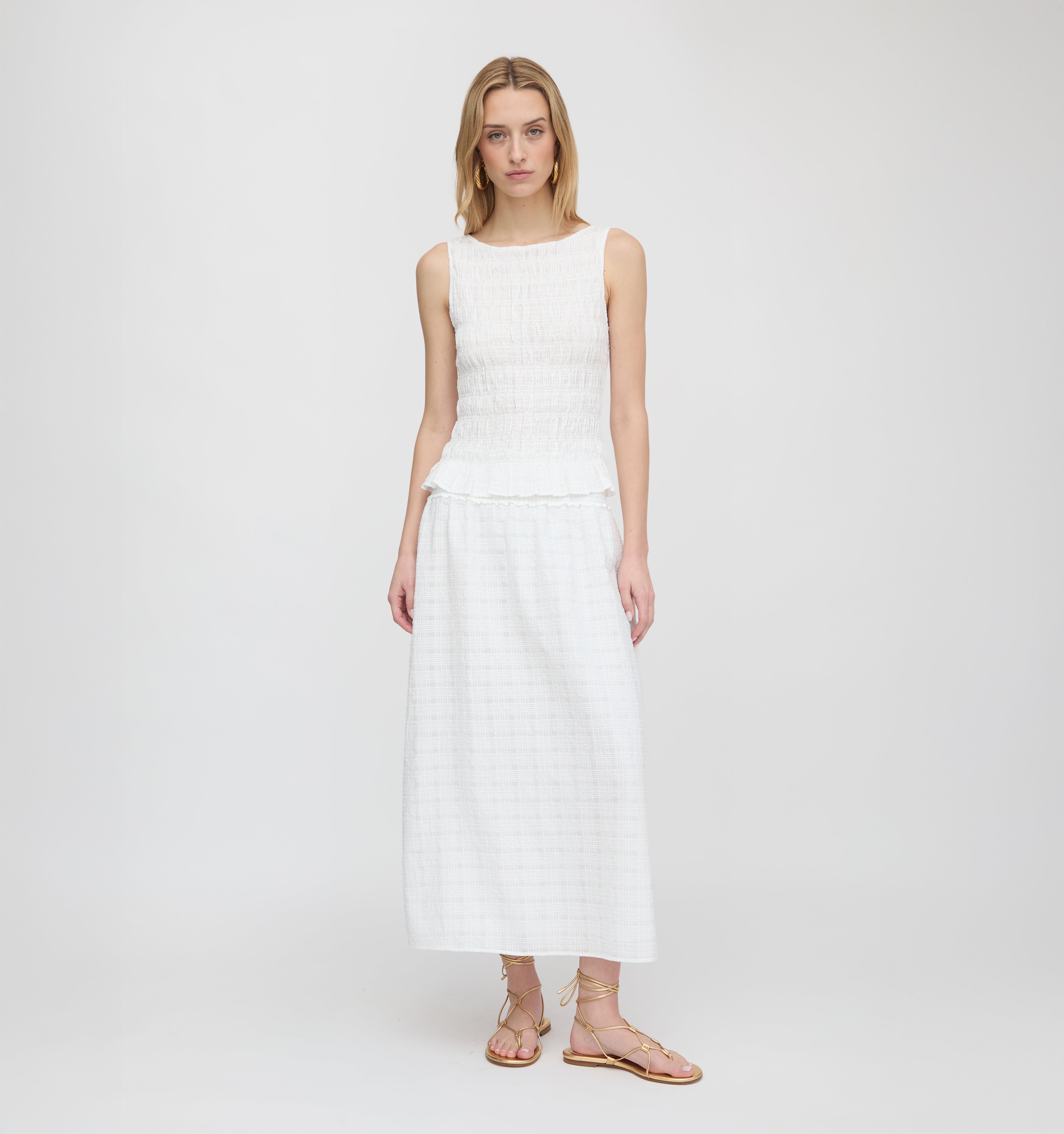 The Phoebe Nap Top - White Crinkle Check
