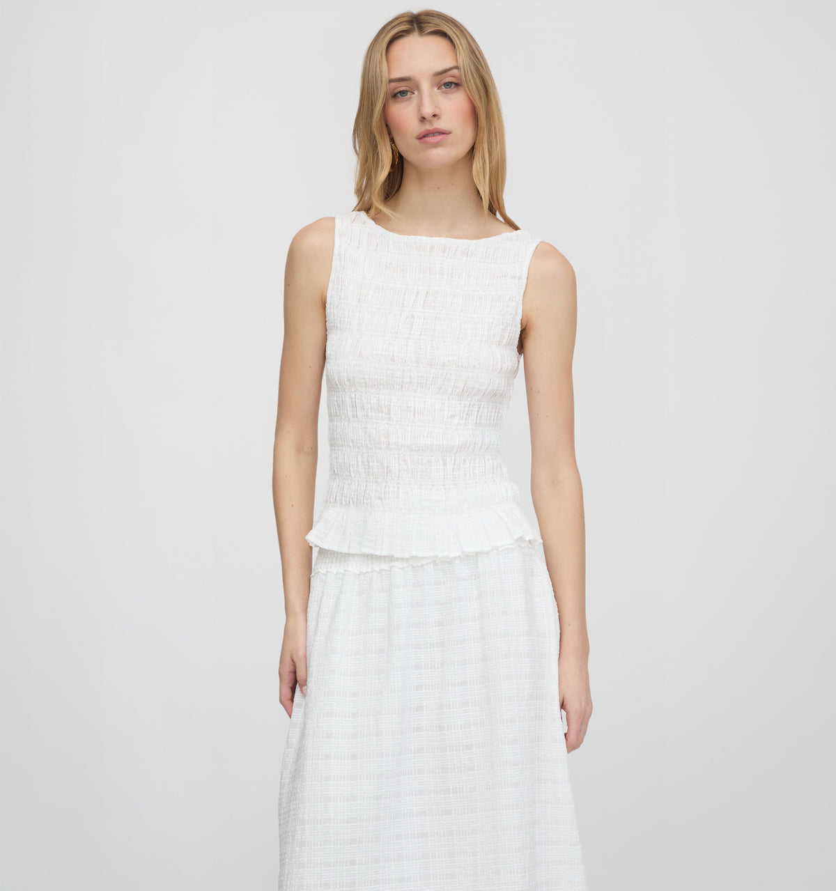 The Phoebe Nap Top - White Crinkle Check
