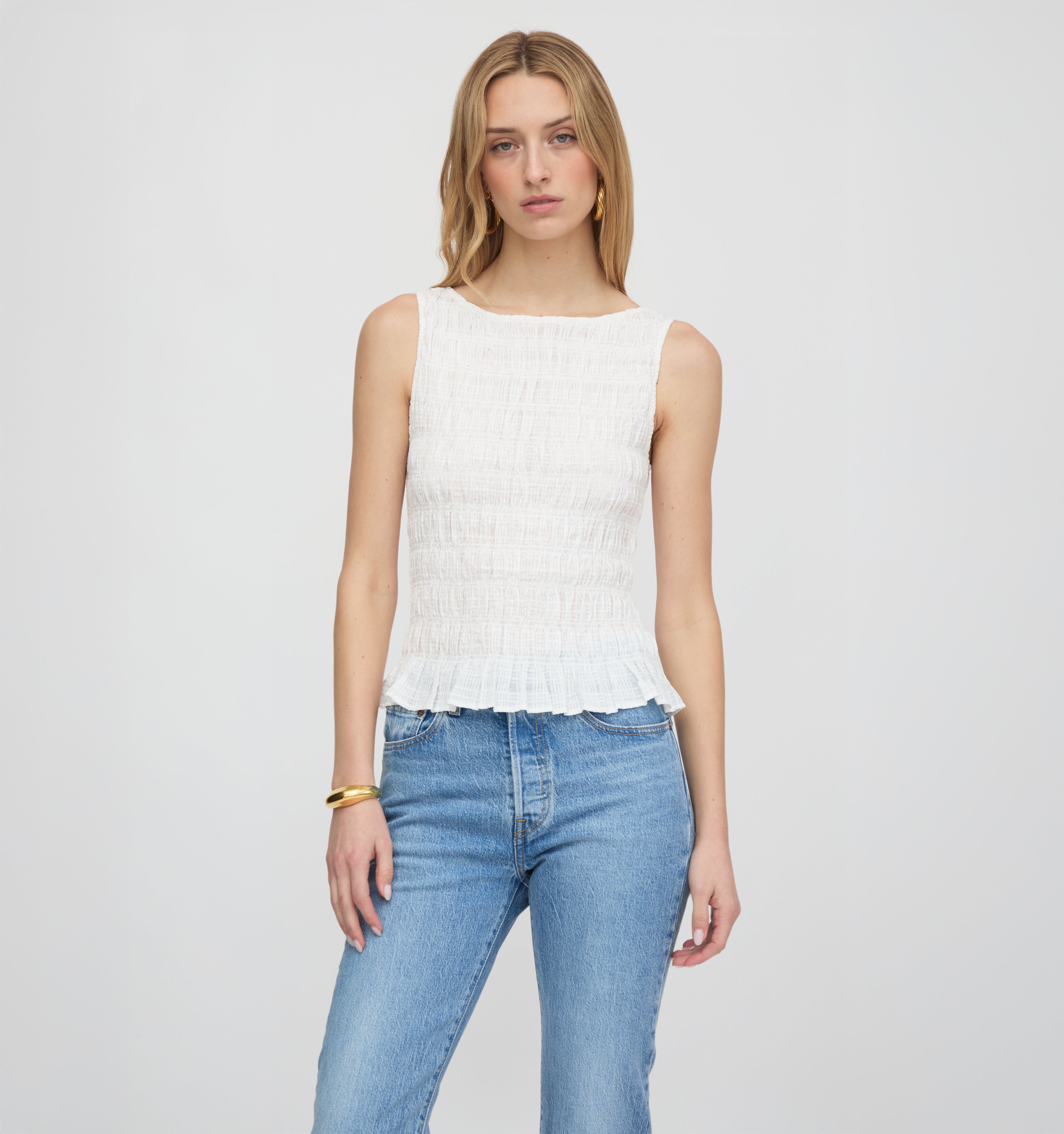 The Phoebe Nap Top - White Crinkle Check