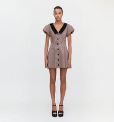 The Samantha Dress - Burgundy Holmes Houndstooth
