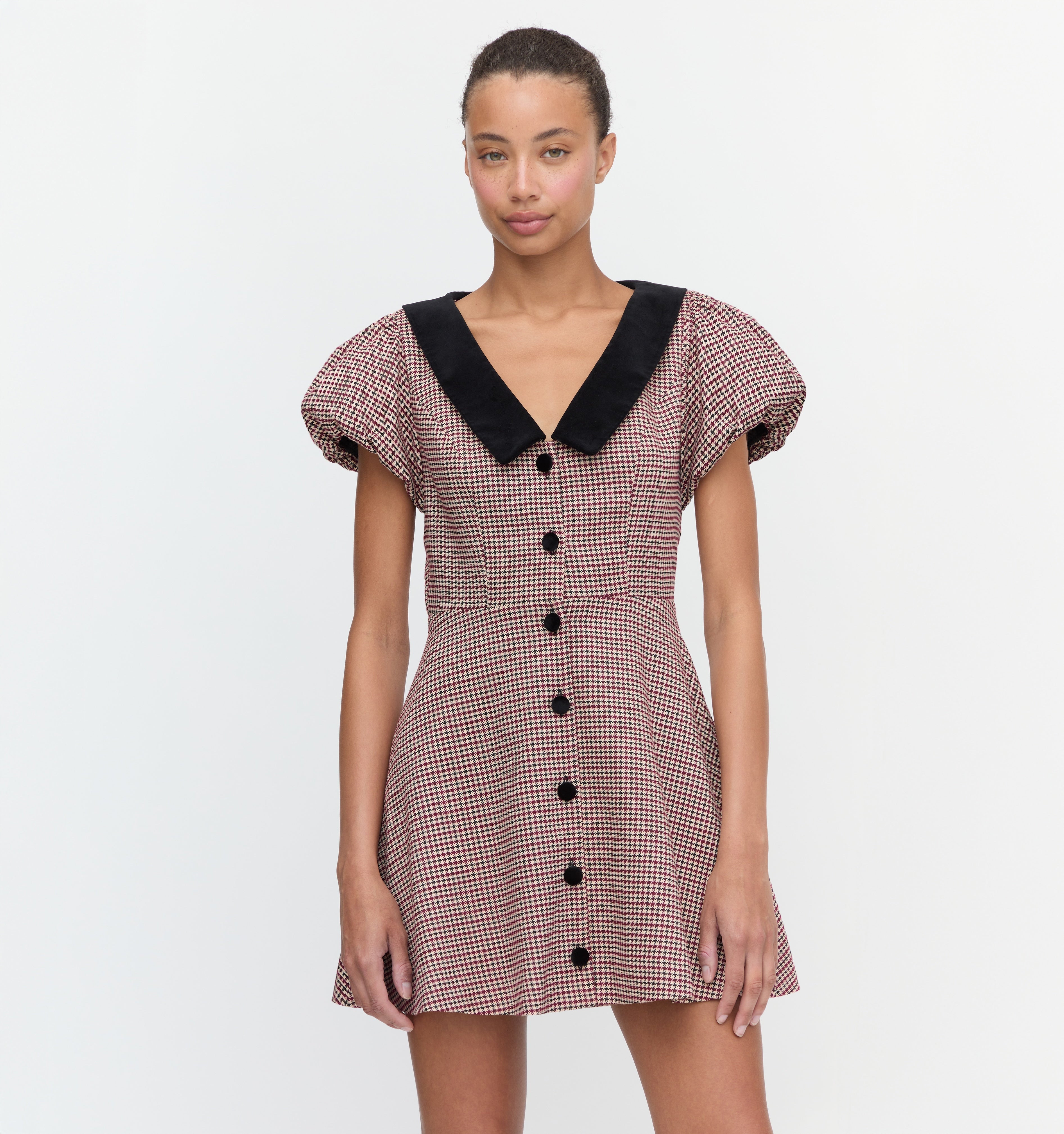 The Samantha Dress - Burgundy Holmes Houndstooth