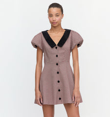 The Samantha Dress - Burgundy Holmes Houndstooth