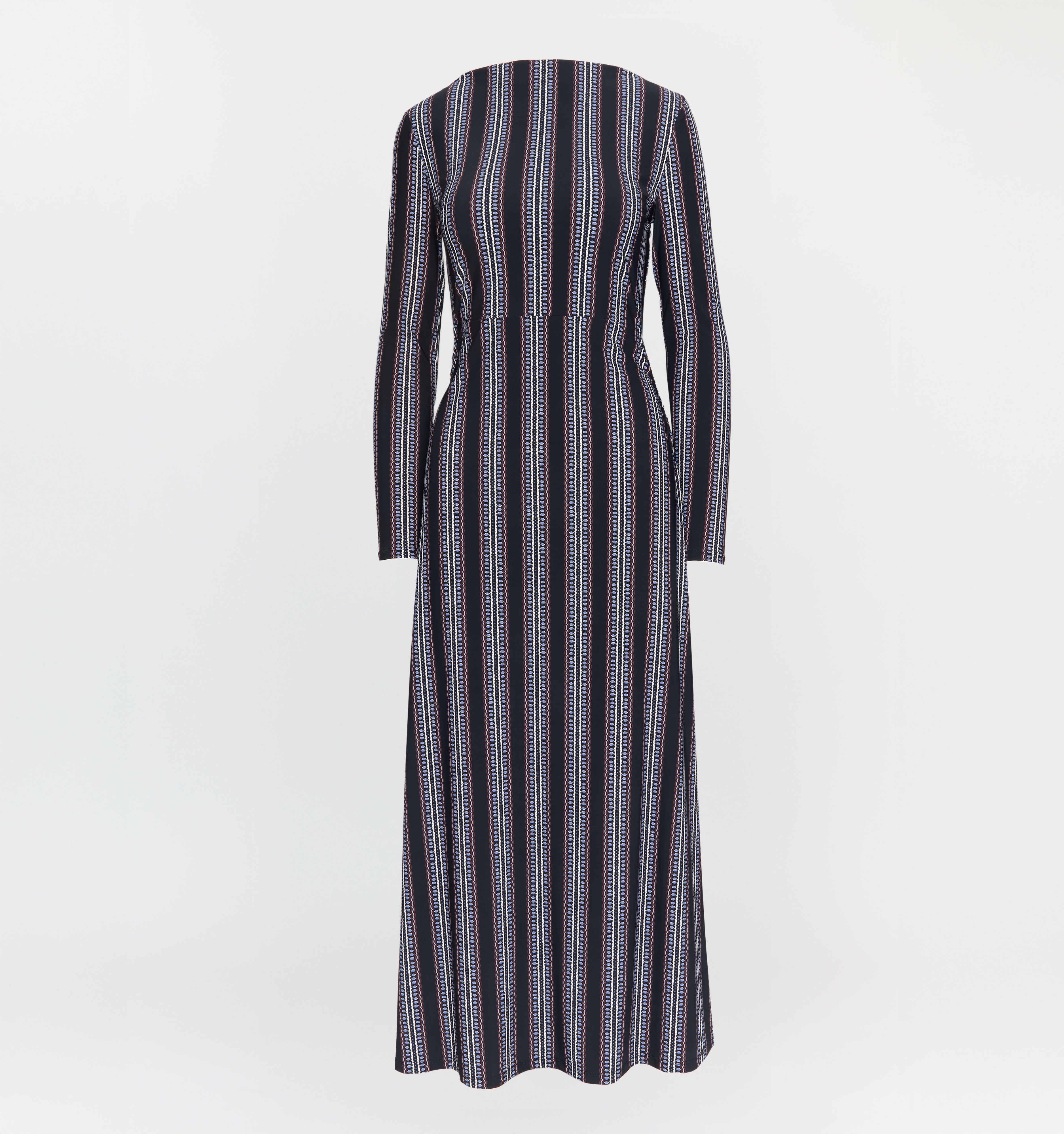 The Selene Dress - Black Cobalt Medallion Stripe