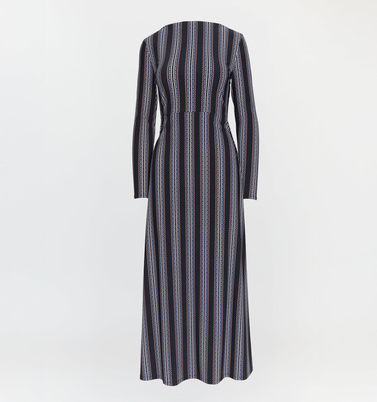 The Selene Dress - Black Cobalt Medallion Stripe